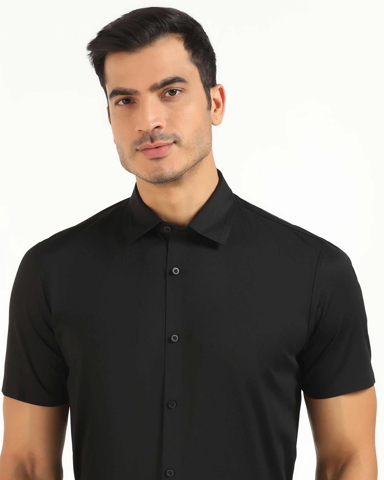 TechPro Formal Half Sleeve Black Textured Shirt - Karabi
