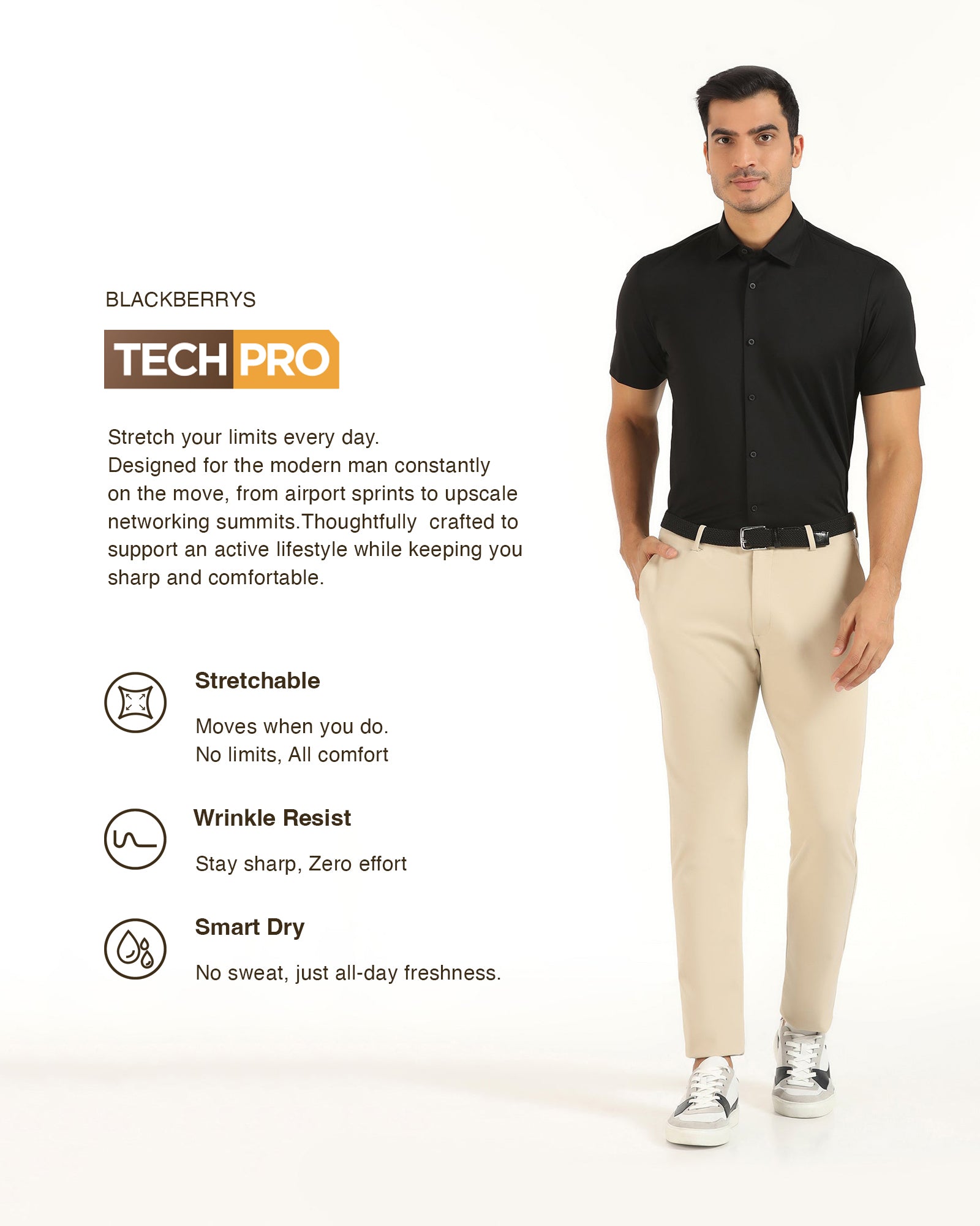 TechPro Formal Half Sleeve Black Textured Shirt - Karabi
