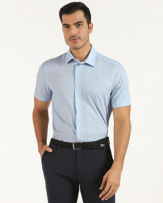 TechPro Formal Half Sleeve Blue Printed Shirt - Blade