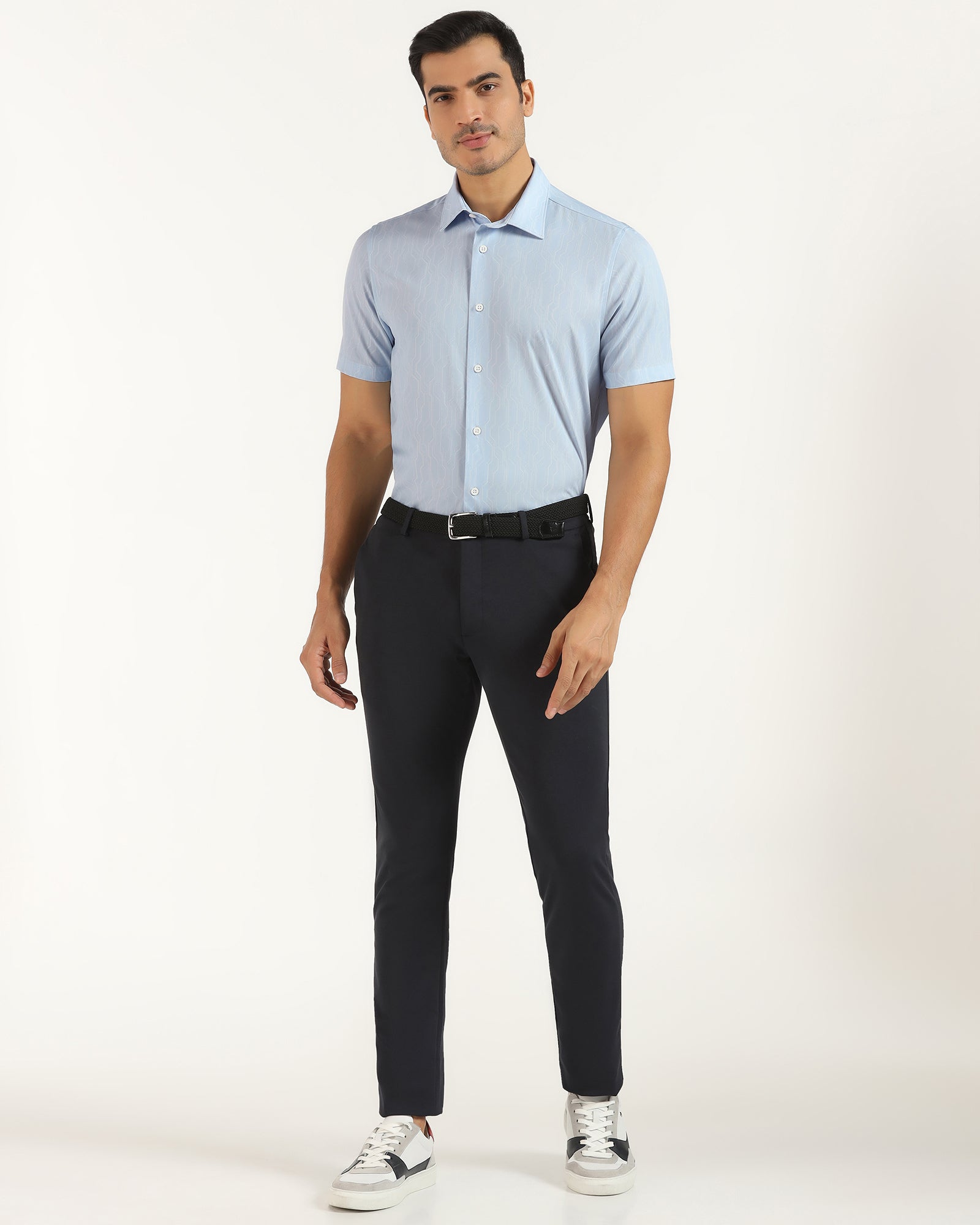 TechPro Formal Half Sleeve Blue Printed Shirt - Blade