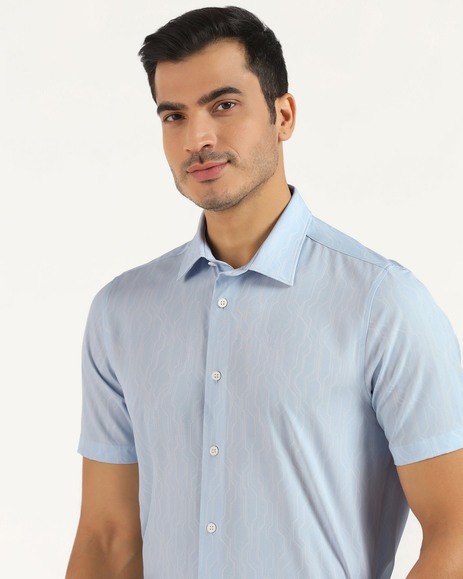 TechPro Formal Half Sleeve Blue Printed Shirt - Blade