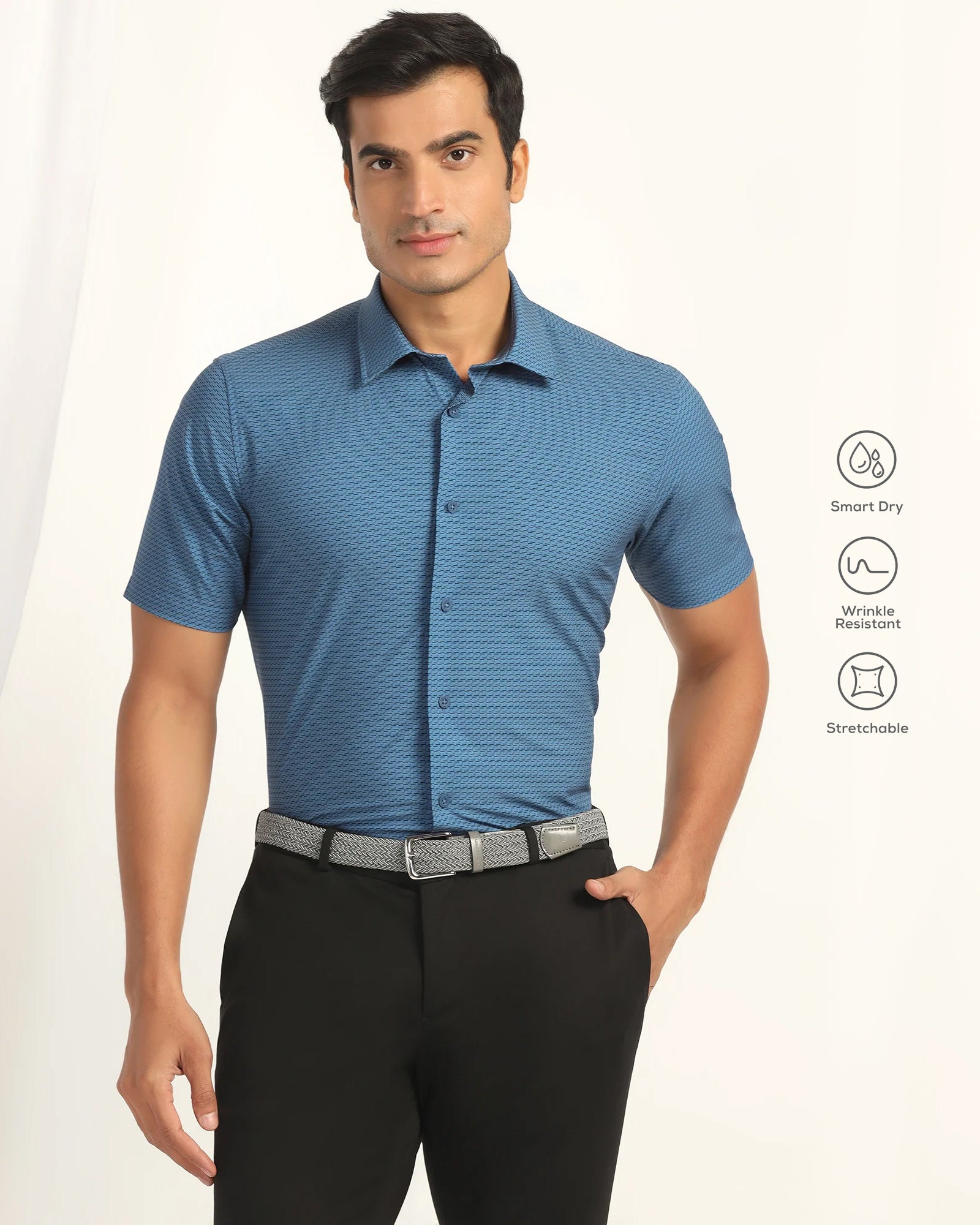 TechPro Formal Half Sleeve Blue Printed Shirt - Ivan