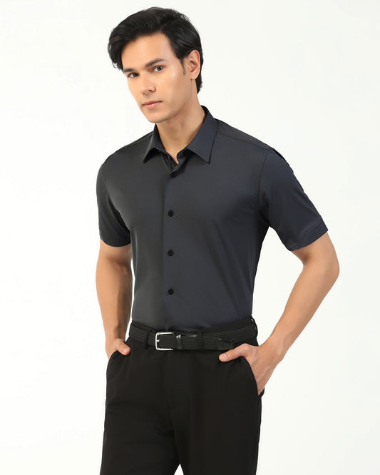 TechPro Formal Half Sleeve Dark Grey Stripe Shirt - Abil
