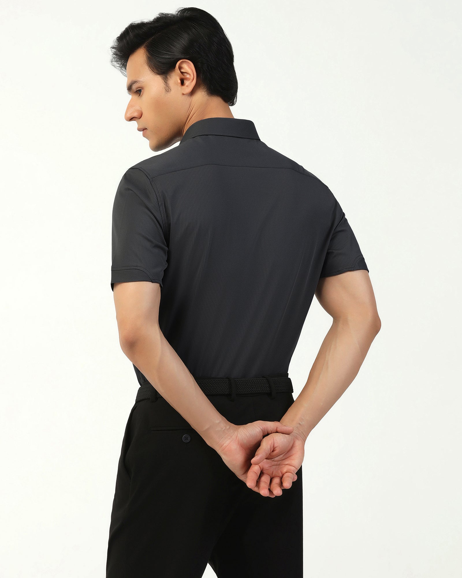 TechPro Formal Half Sleeve Dark Grey Stripe Shirt - Abil