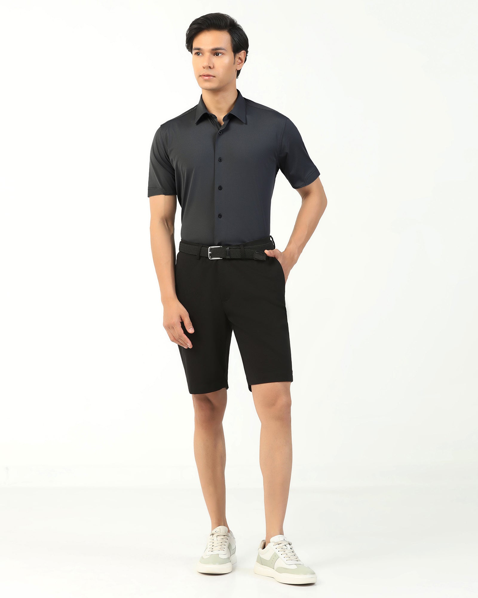 TechPro Formal Half Sleeve Dark Grey Stripe Shirt - Abil