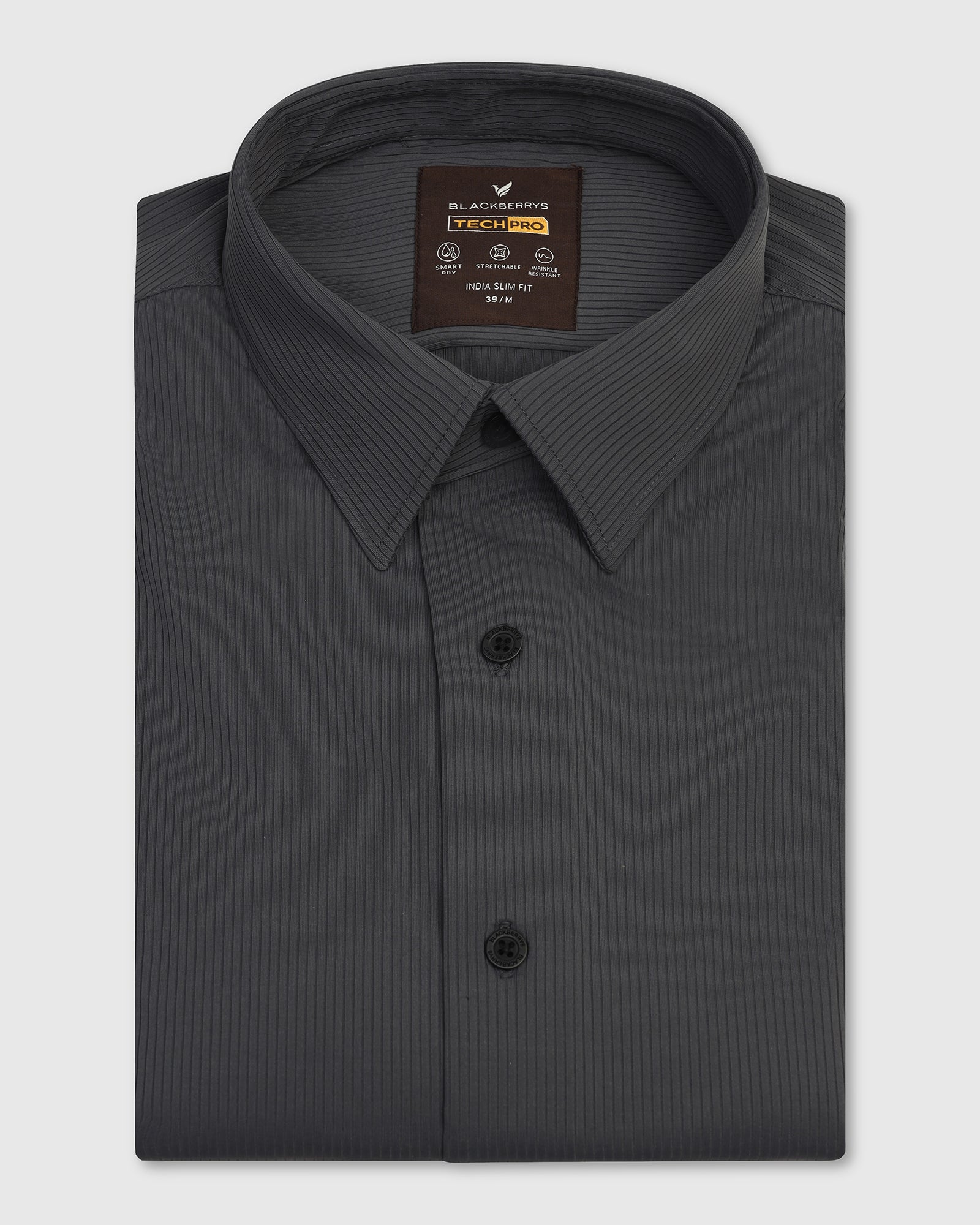 TechPro Formal Half Sleeve Dark Grey Stripe Shirt - Abil