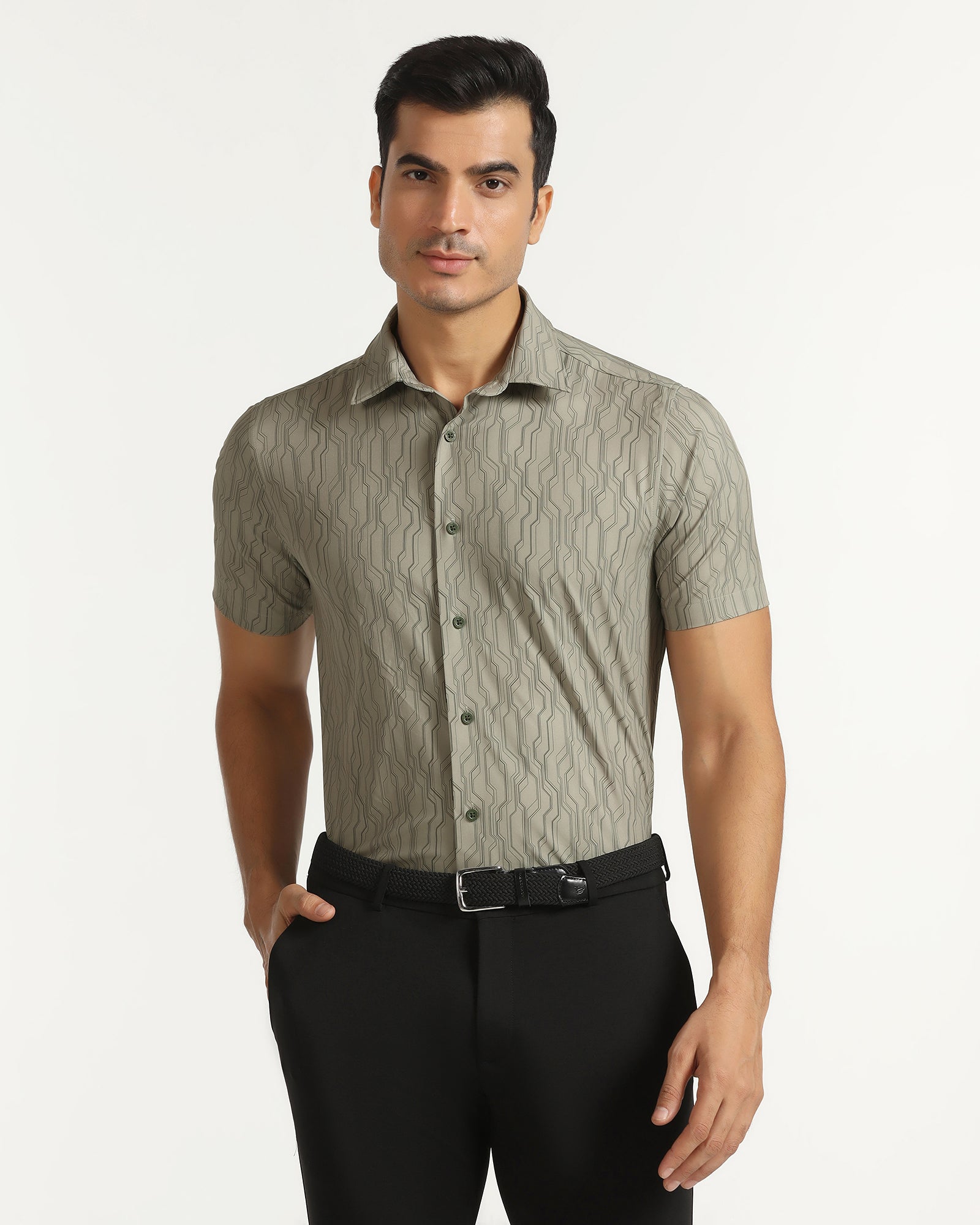 TechPro Formal Half Sleeve Green Printed Shirt - Blade