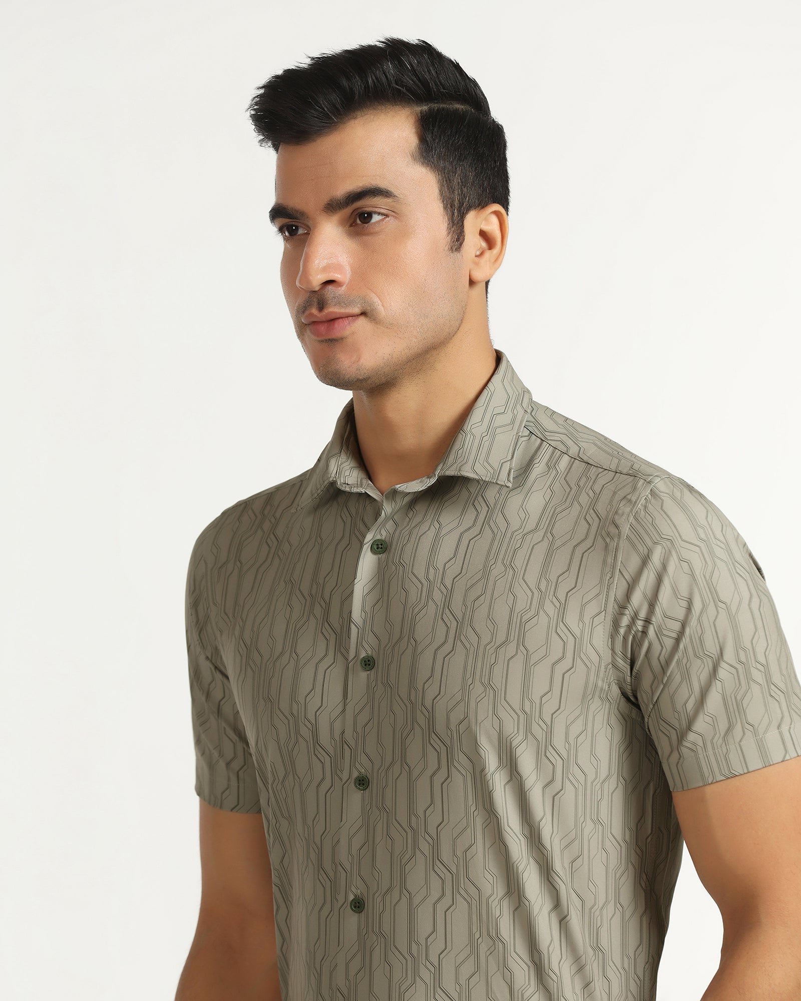 TechPro Formal Half Sleeve Green Printed Shirt - Blade