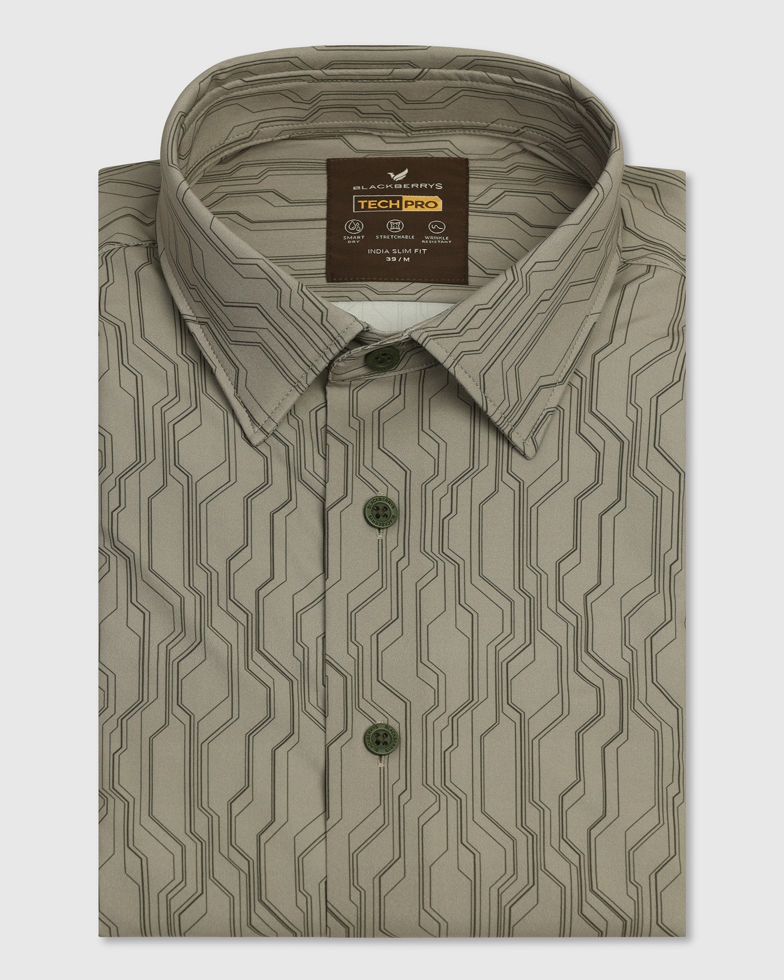 TechPro Formal Half Sleeve Green Printed Shirt - Blade