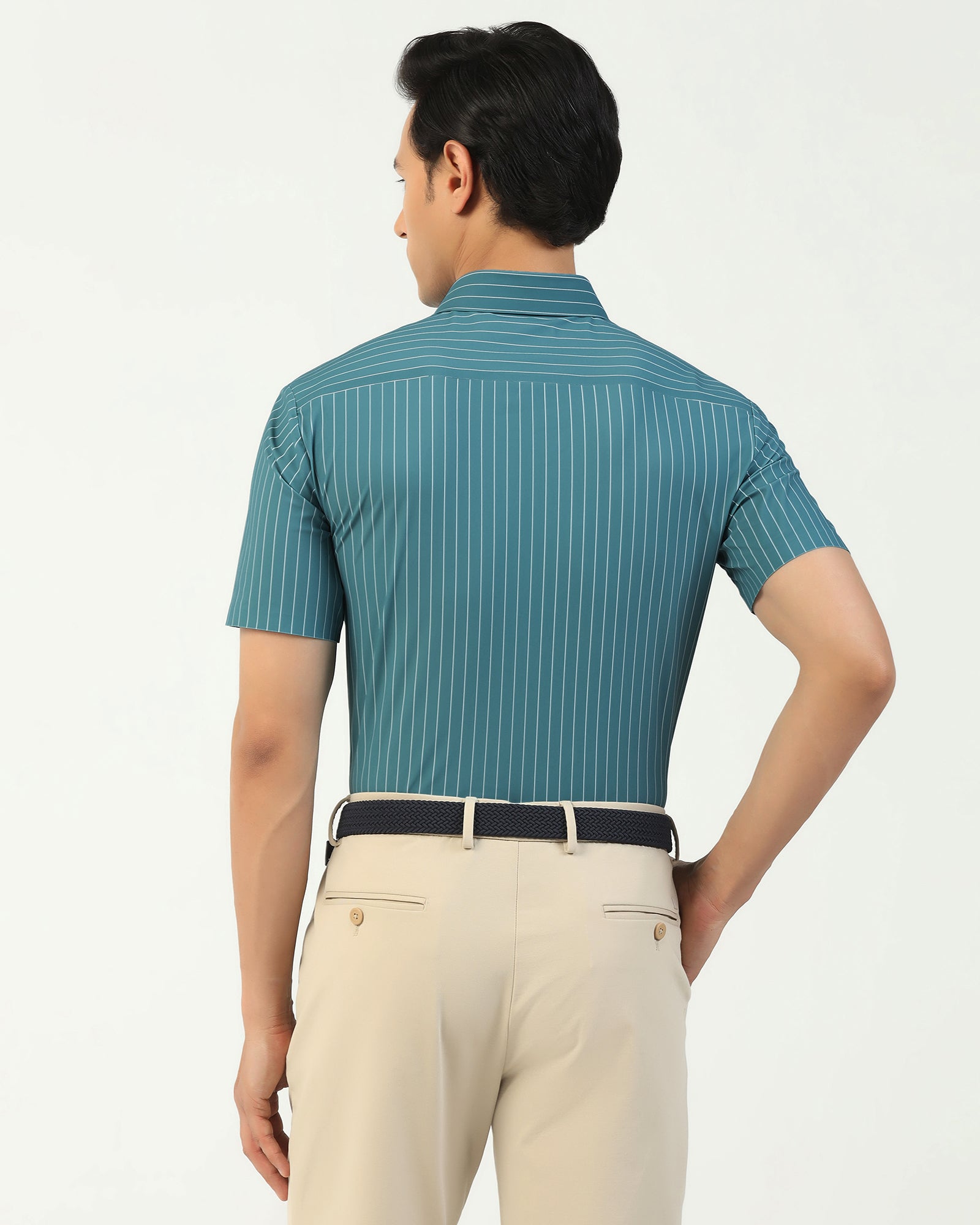 TechPro Formal Half Sleeve Green Stripe Shirt - Dickins