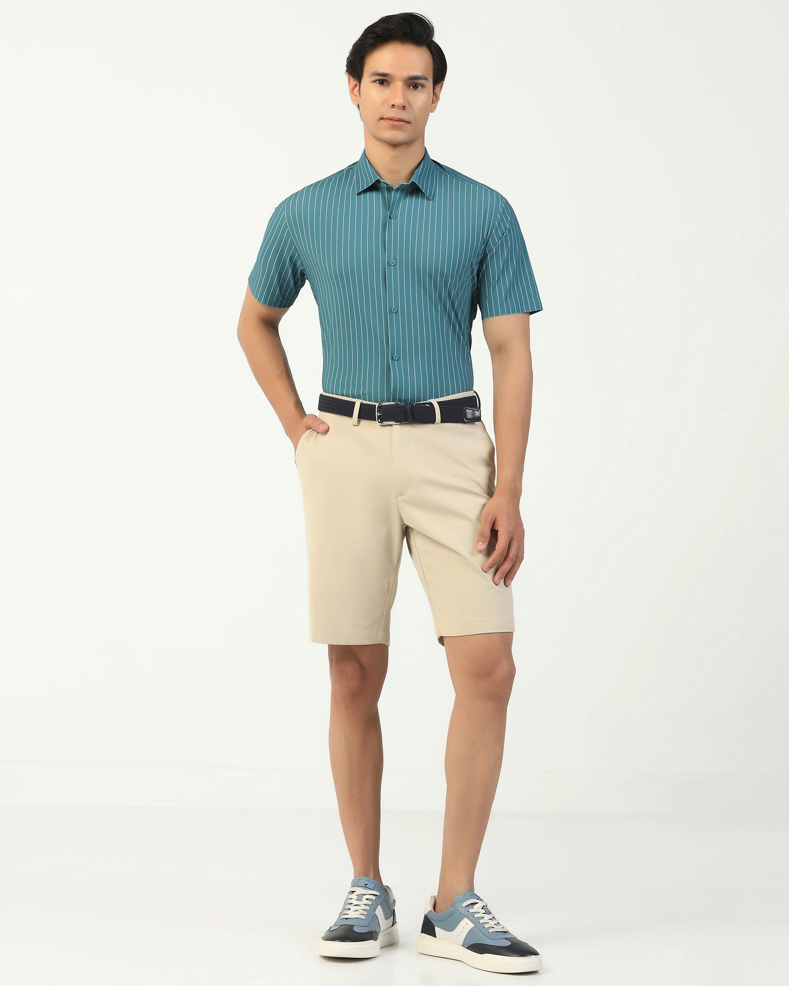 TechPro Formal Half Sleeve Green Stripe Shirt - Dickins
