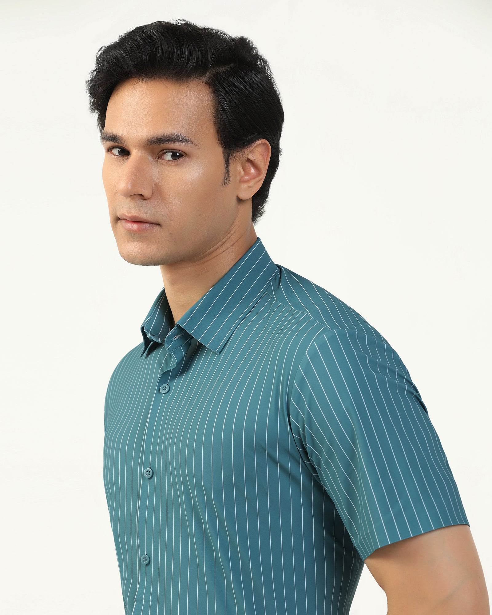 TechPro Formal Half Sleeve Green Stripe Shirt - Dickins