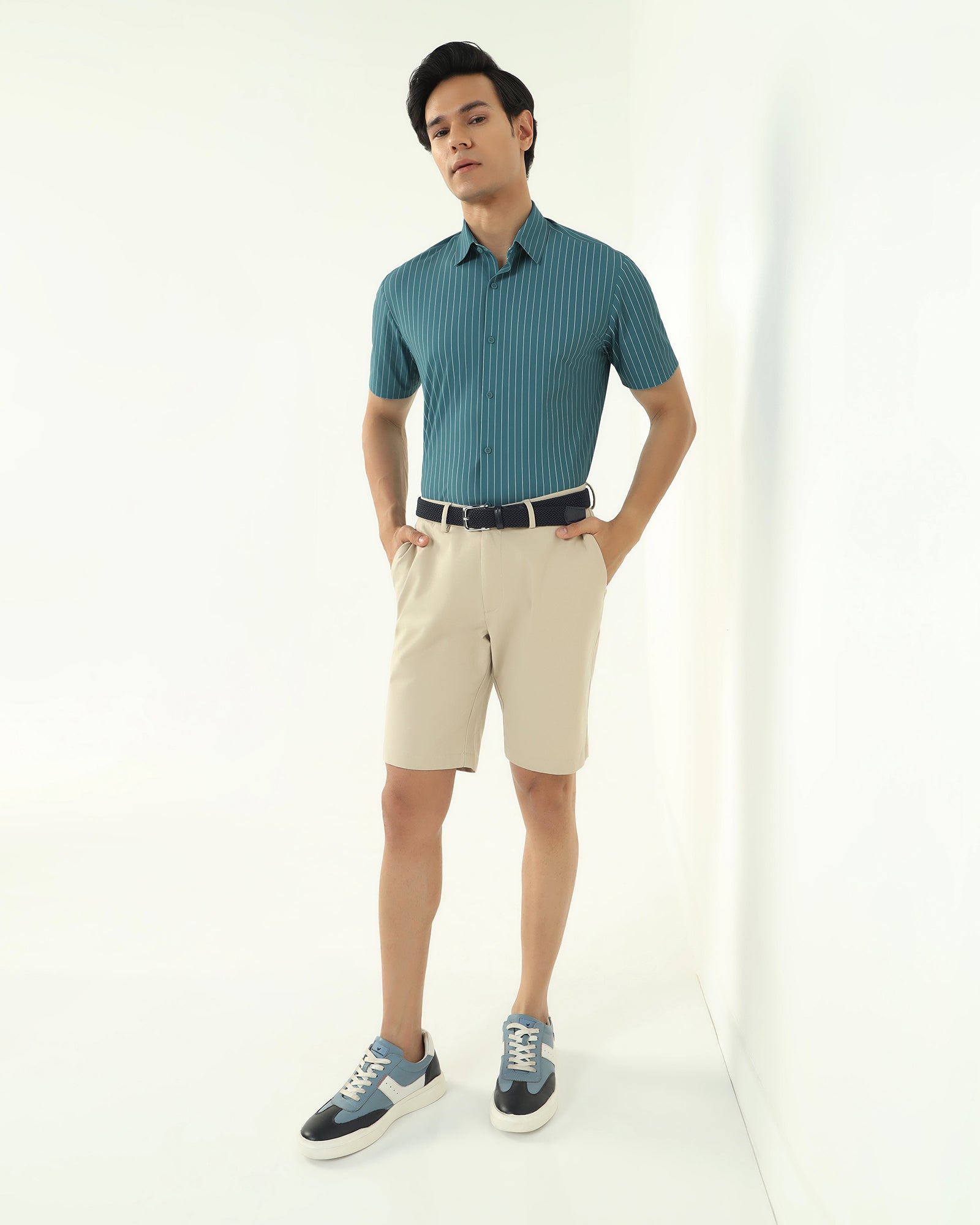 TechPro Formal Half Sleeve Green Stripe Shirt - Dickins