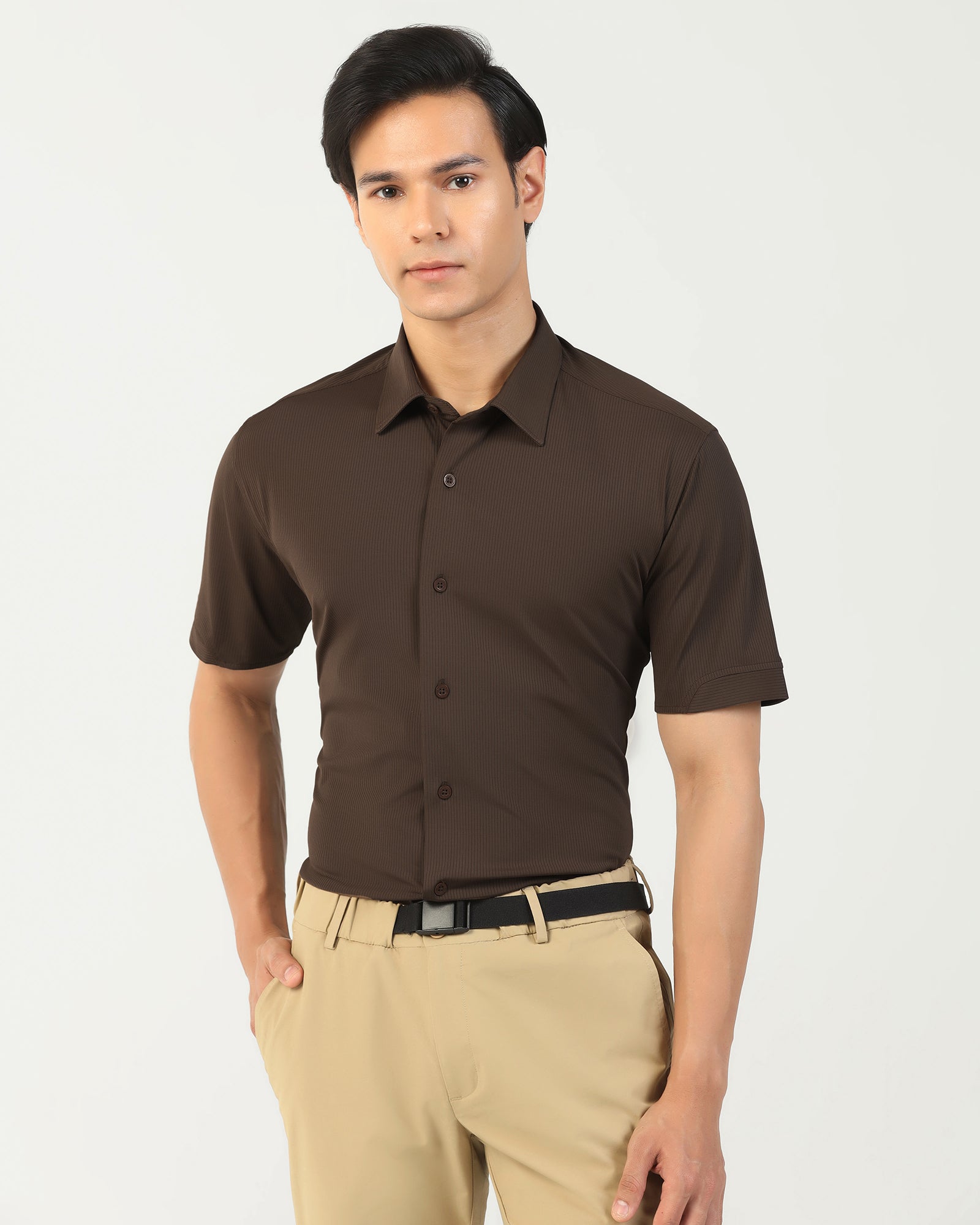 TechPro Formal Half Sleeve Khaki Stripe Shirt - Abil