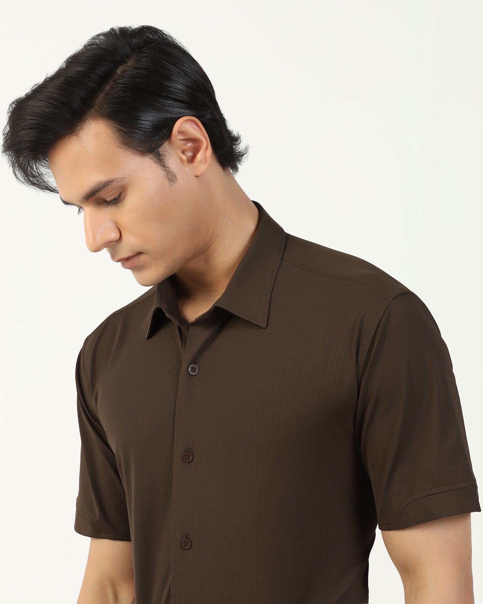 TechPro Formal Half Sleeve Khaki Stripe Shirt - Abil