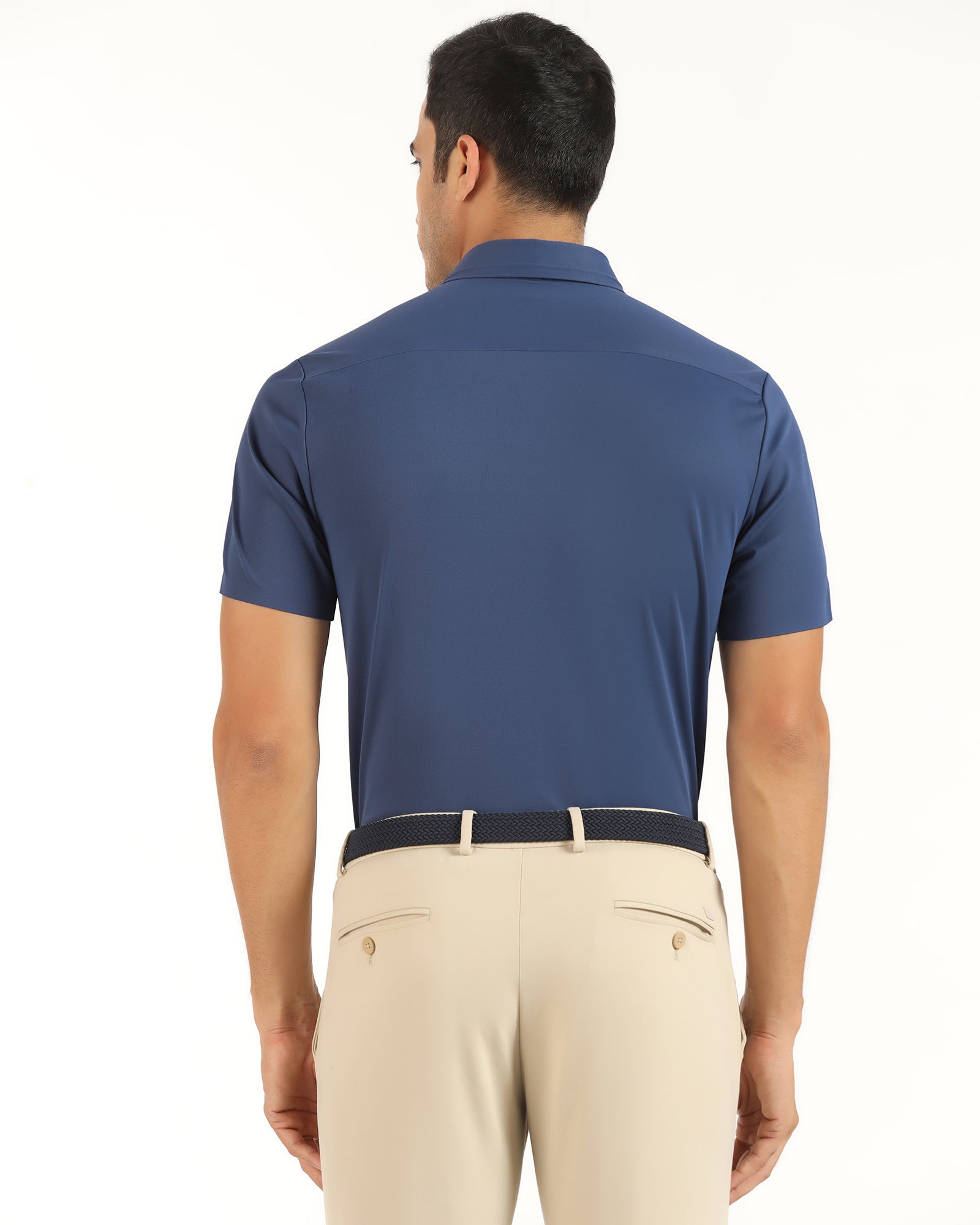 TechPro Formal Half Sleeve Mid Blue Textured Shirt - Karabi