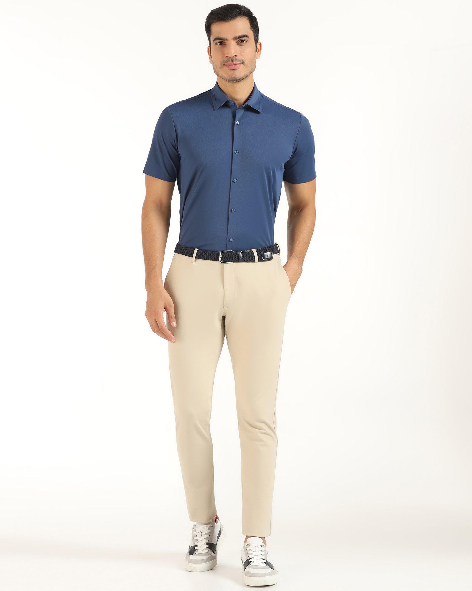 TechPro Formal Half Sleeve Mid Blue Textured Shirt - Karabi