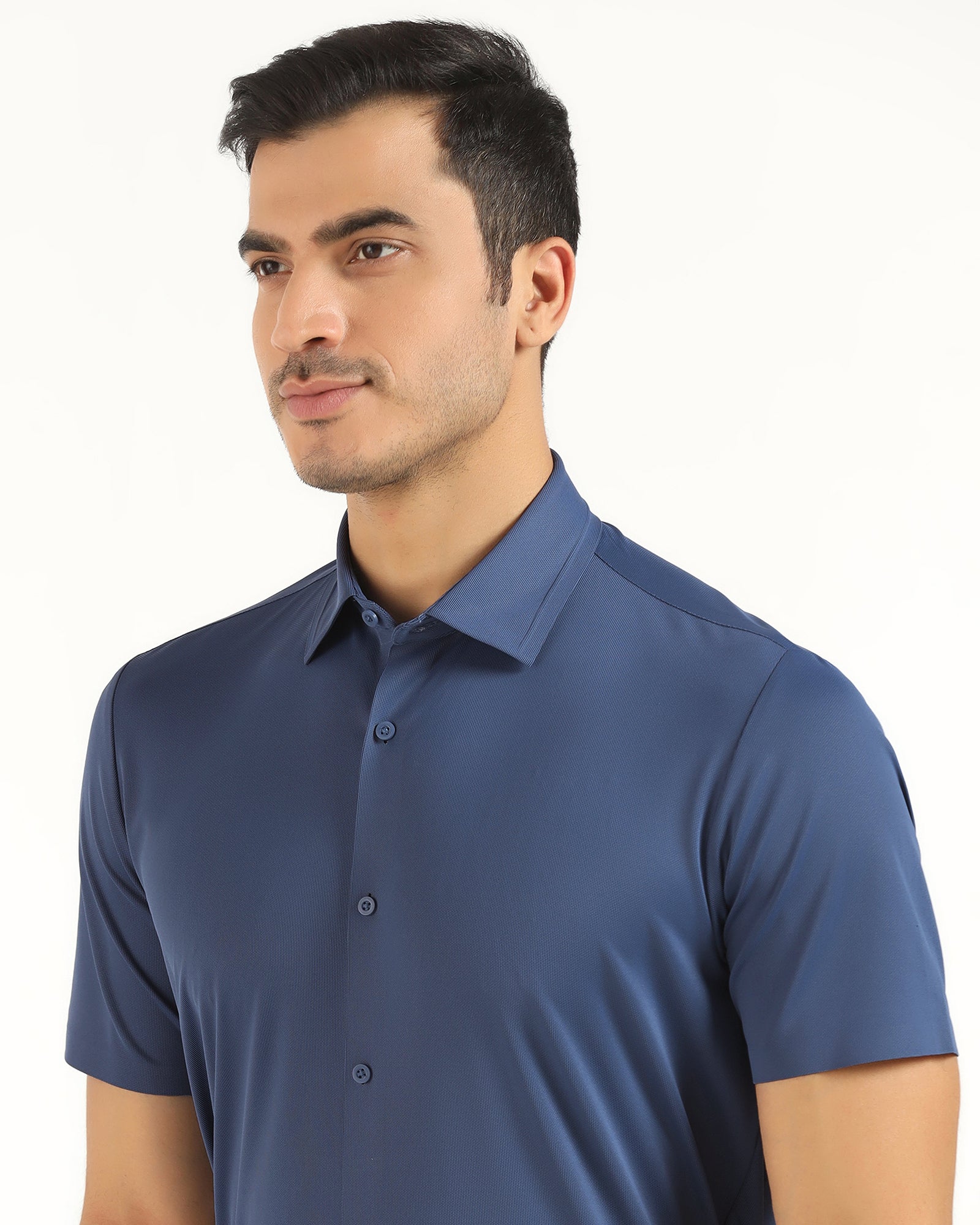 TechPro Formal Half Sleeve Mid Blue Textured Shirt - Karabi