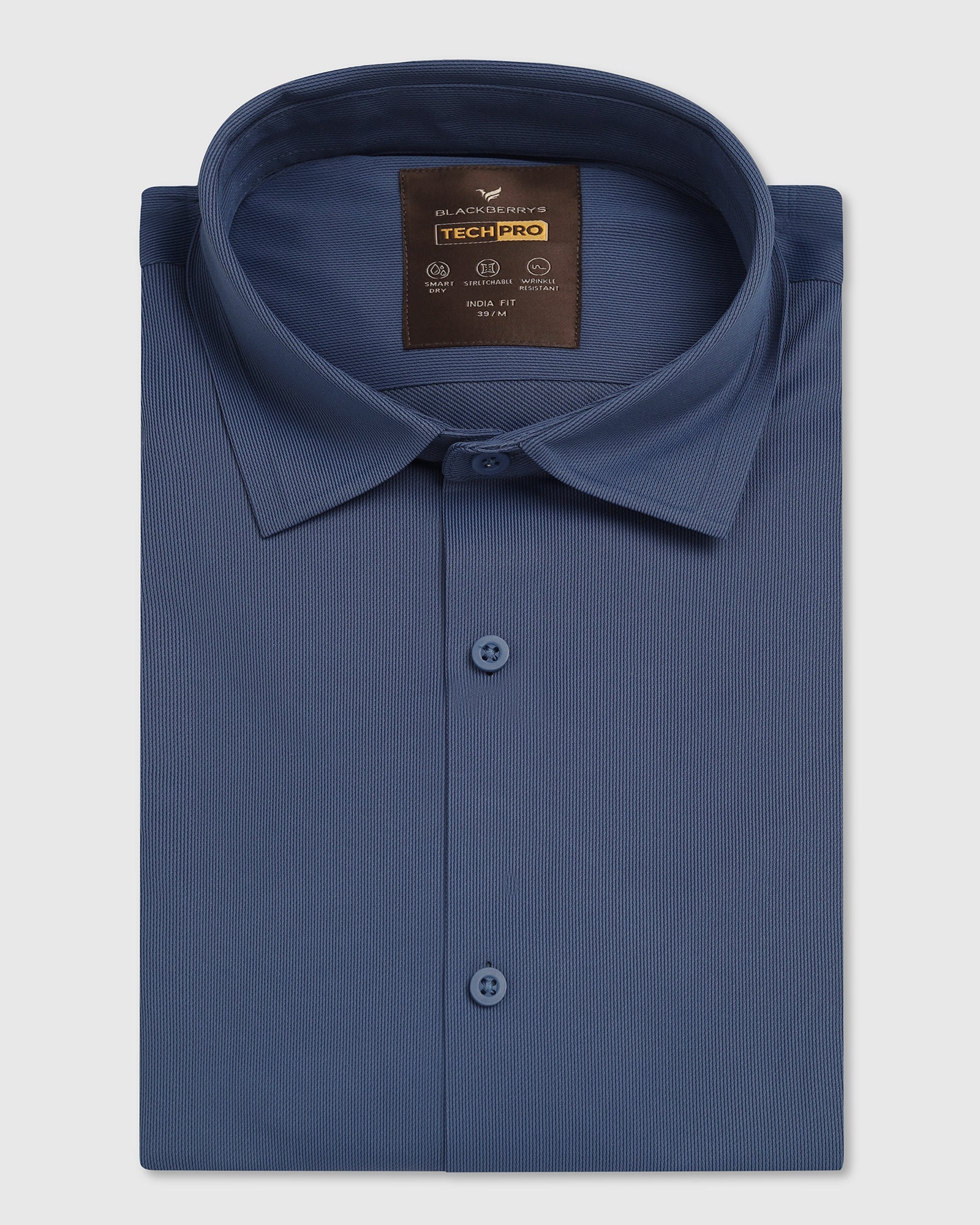 TechPro Formal Half Sleeve Mid Blue Textured Shirt - Karabi
