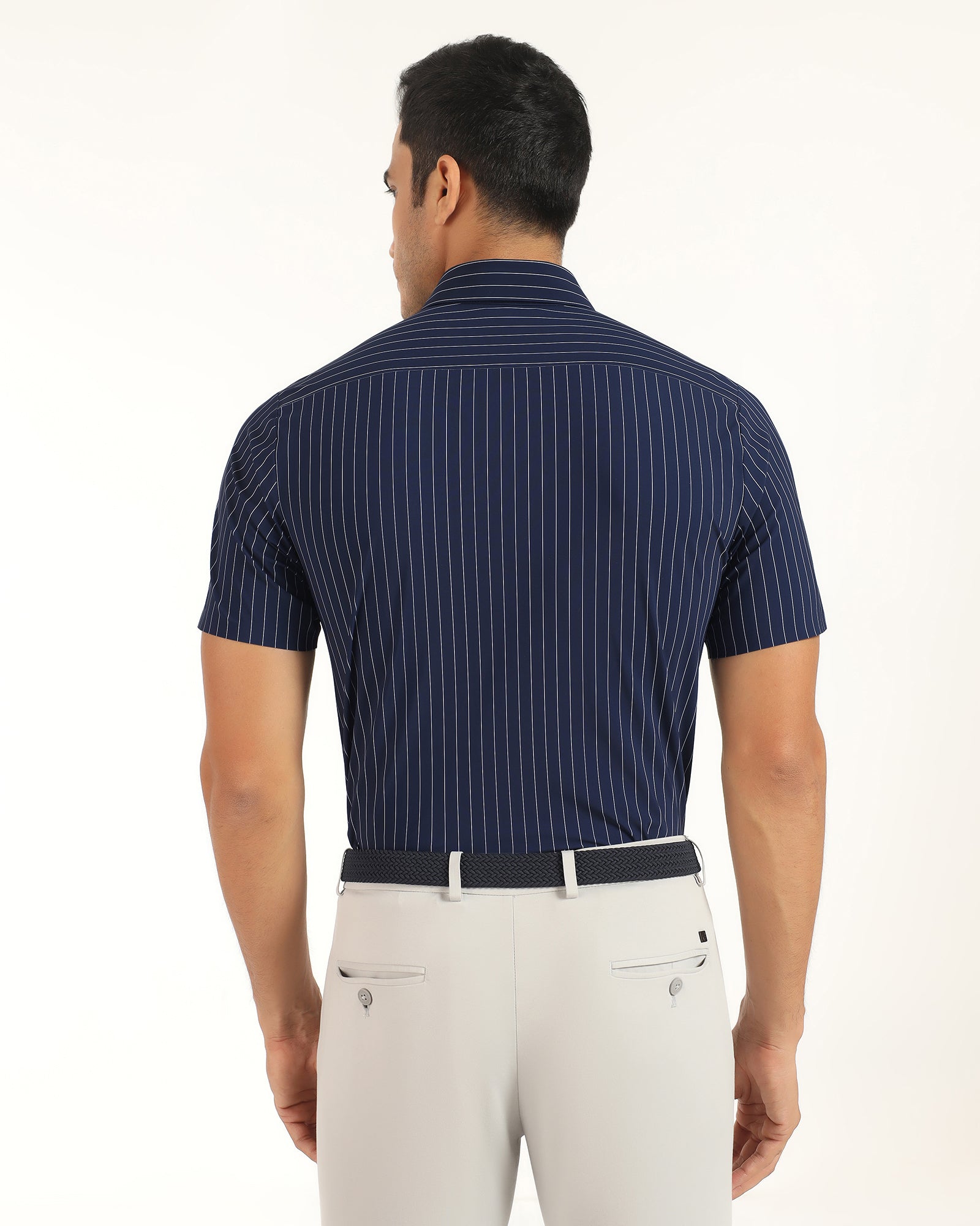 TechPro Formal Half Sleeve Navy Stripe Shirt - Dickins