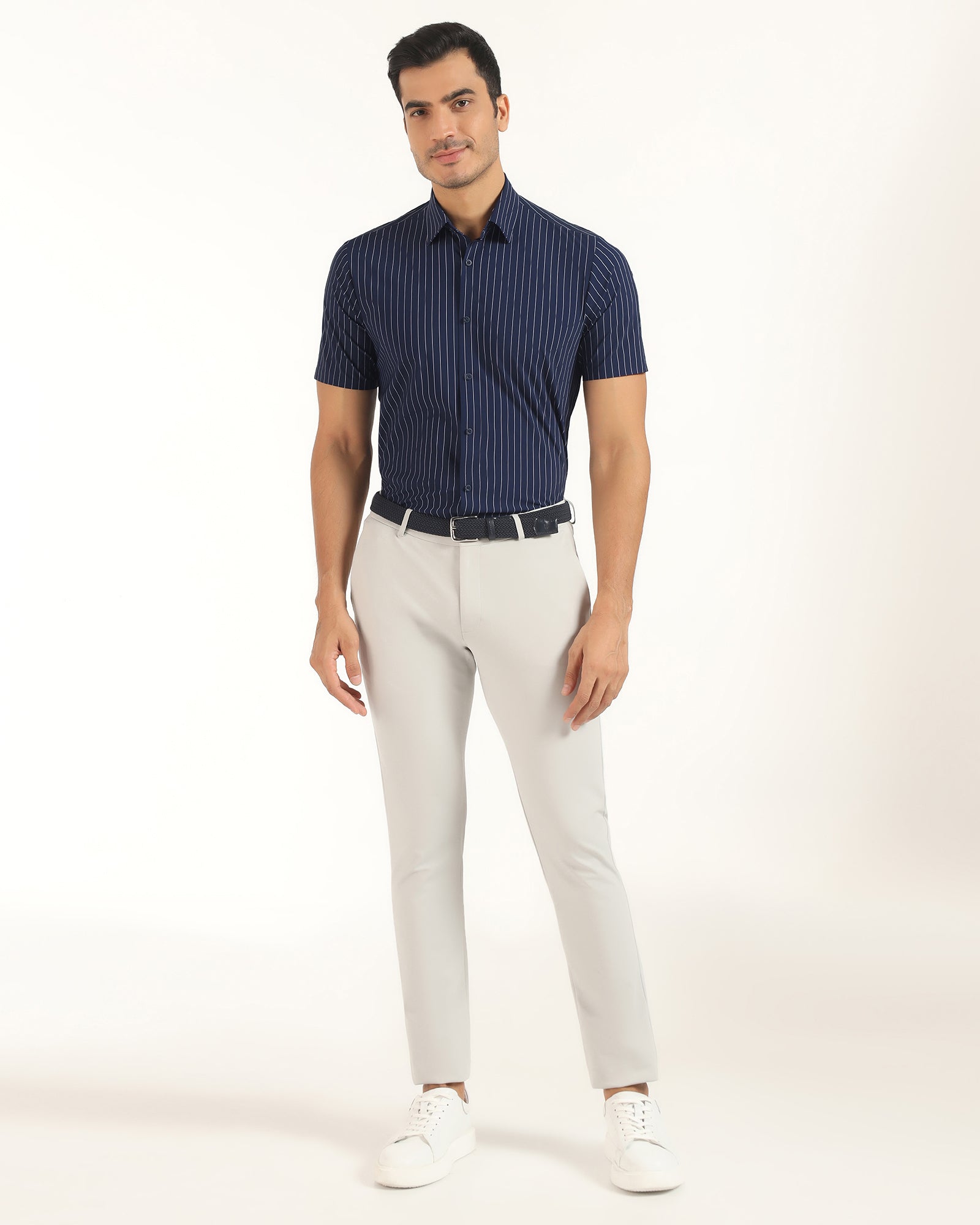 TechPro Formal Half Sleeve Navy Stripe Shirt - Dickins