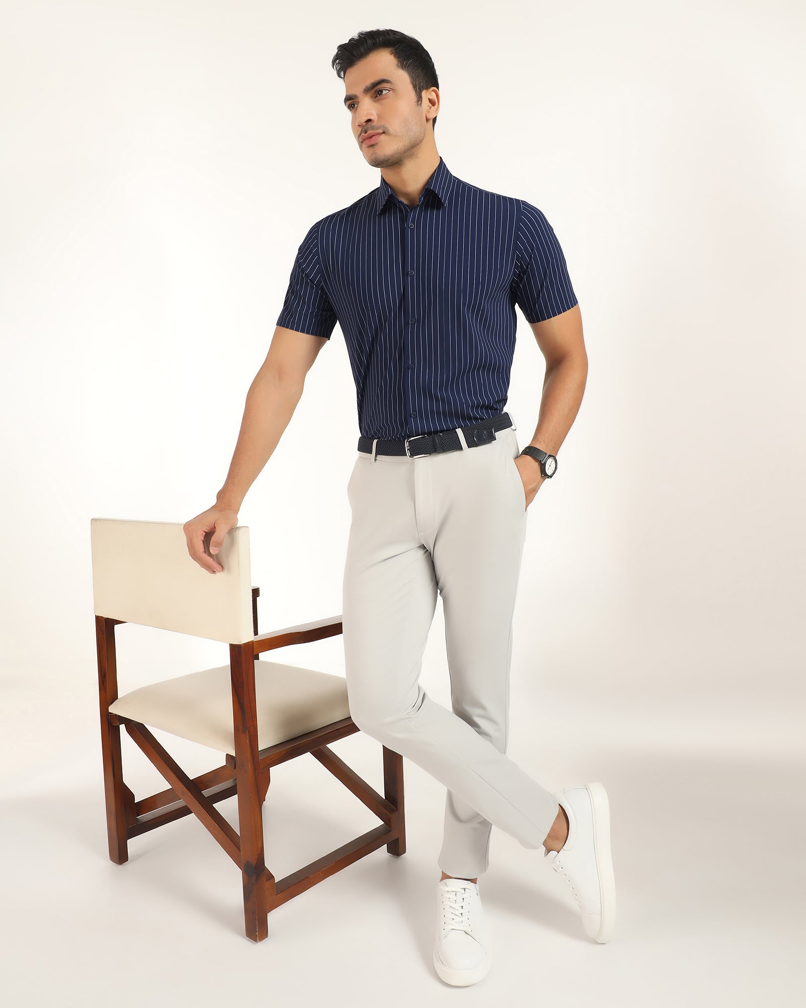 TechPro Formal Half Sleeve Navy Stripe Shirt - Dickins