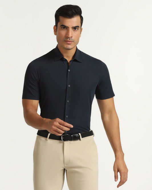 TechPro Formal Half Sleeve Navy Textured Shirt - Kanon