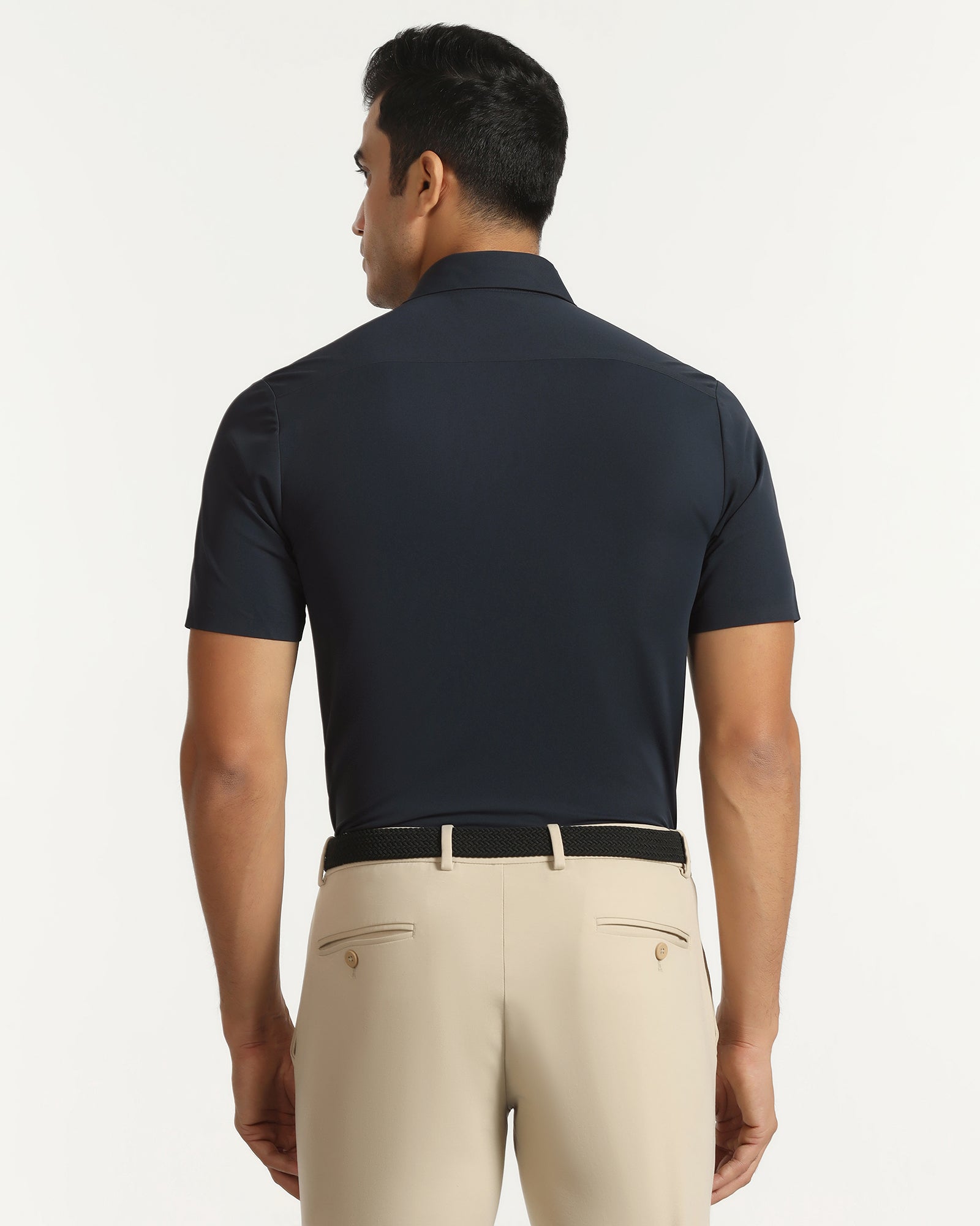 TechPro Formal Half Sleeve Navy Textured Shirt - Kanon