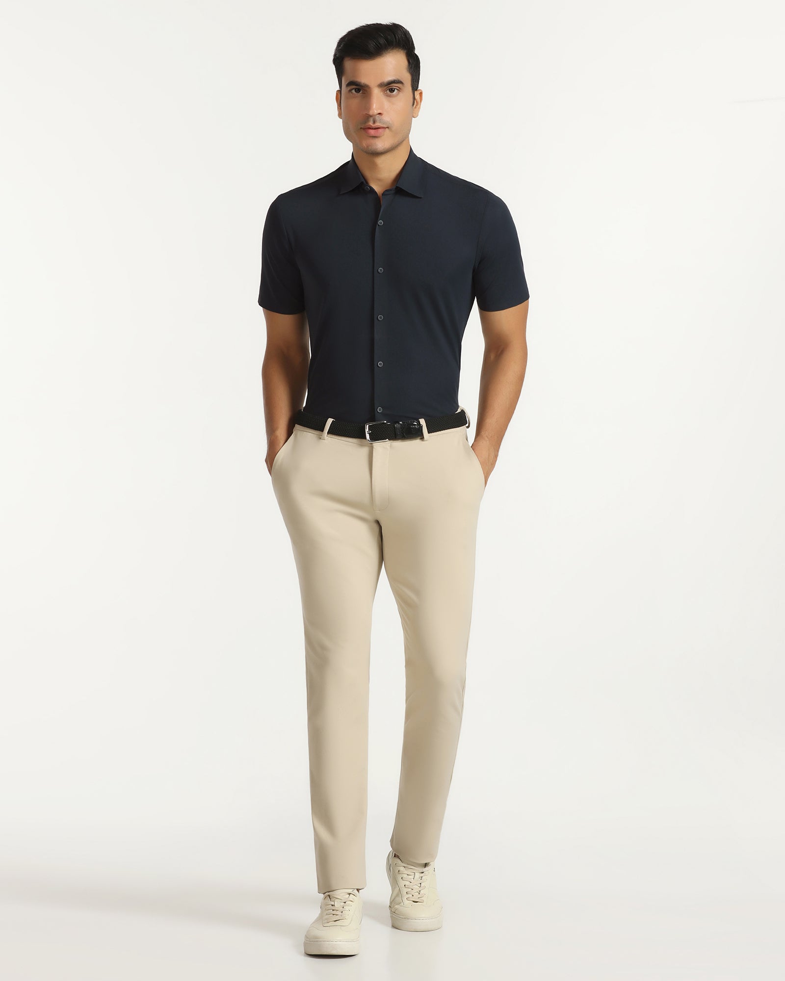 TechPro Formal Half Sleeve Navy Textured Shirt - Kanon