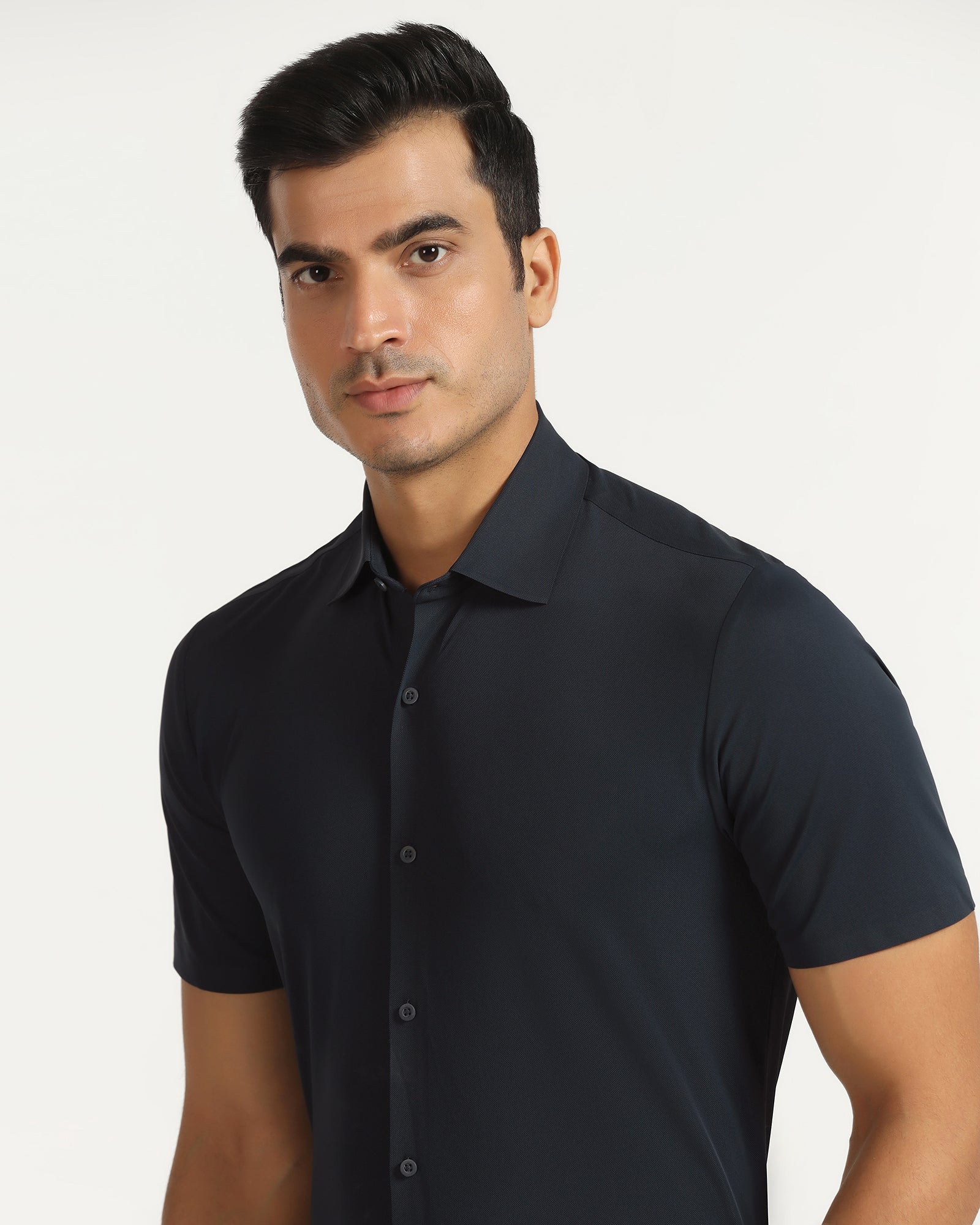 TechPro Formal Half Sleeve Navy Textured Shirt - Kanon