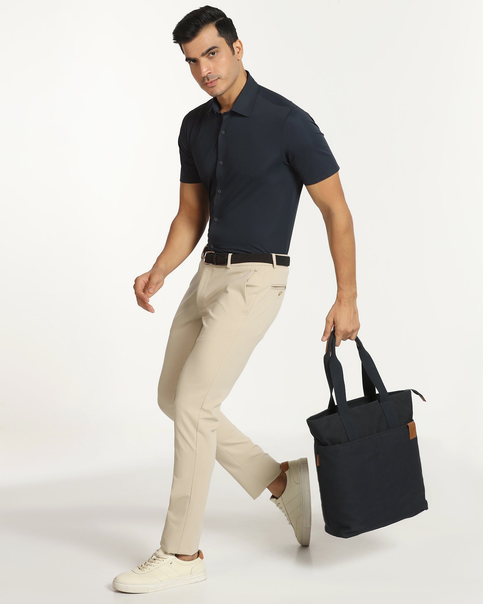 TechPro Formal Half Sleeve Navy Textured Shirt - Kanon