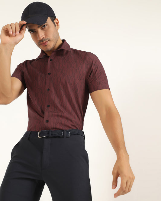 TechPro Formal Half Sleeve Red Printed Shirt - Blade