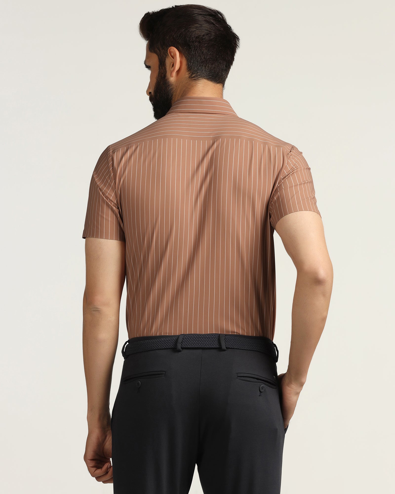 TechPro Formal Half Sleeve Rust Stripe Shirt - Dickins