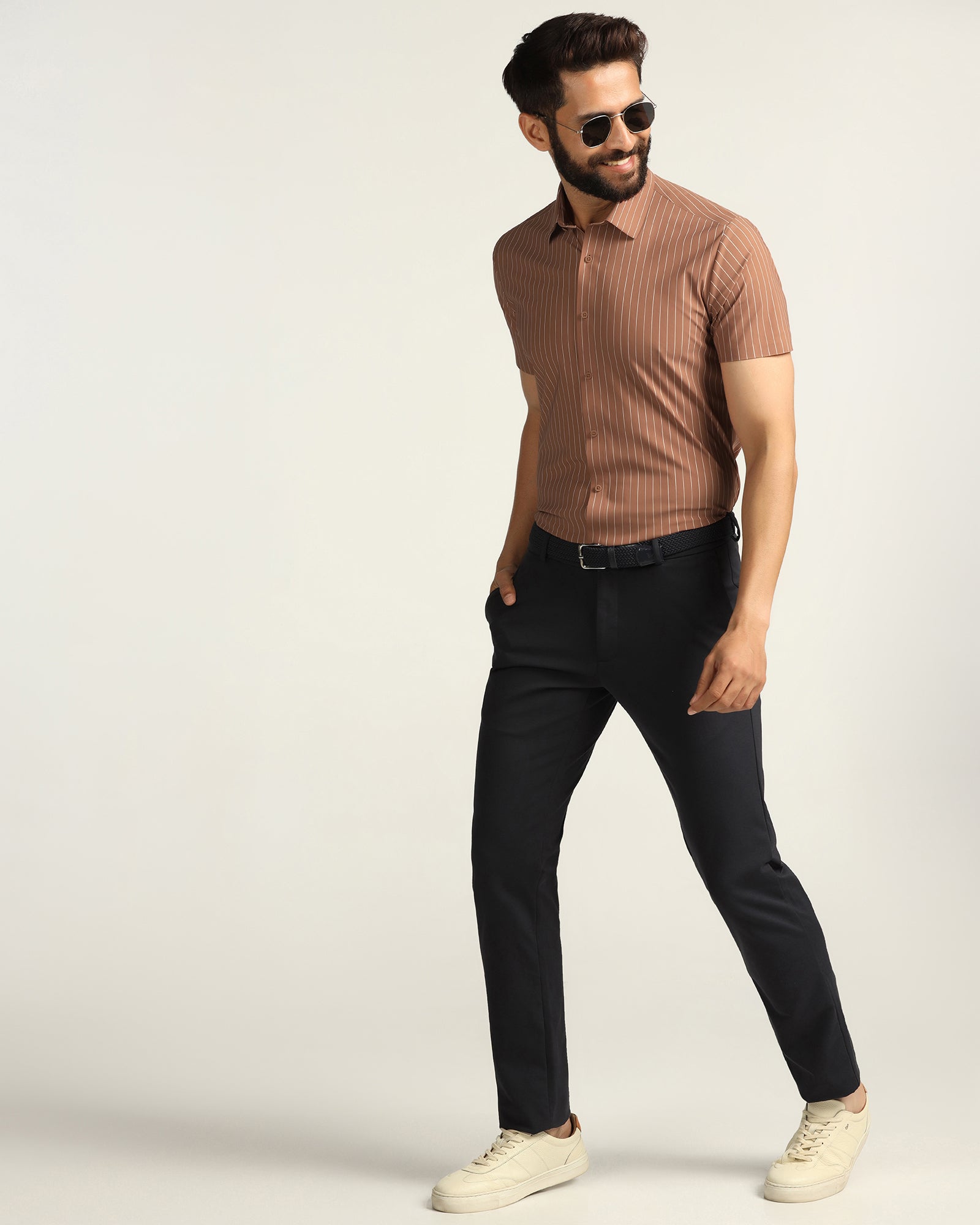 TechPro Formal Half Sleeve Rust Stripe Shirt - Dickins