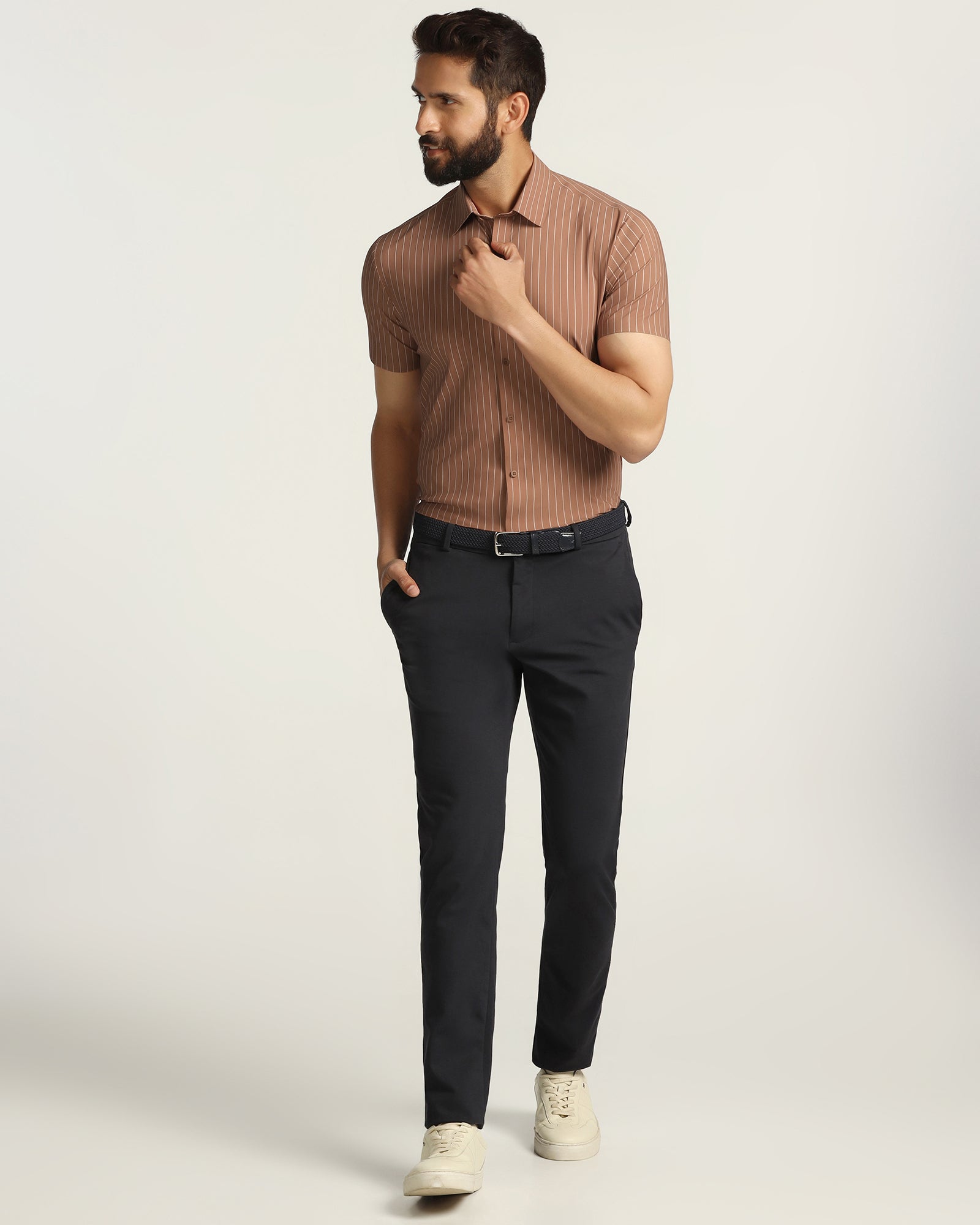 TechPro Formal Half Sleeve Rust Stripe Shirt - Dickins