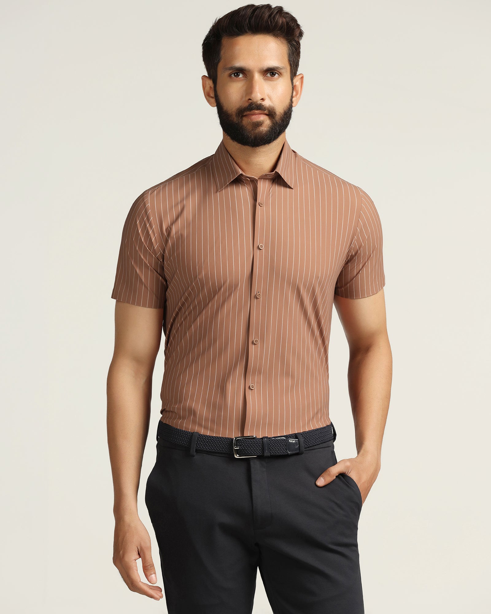 TechPro Formal Half Sleeve Rust Stripe Shirt - Dickins