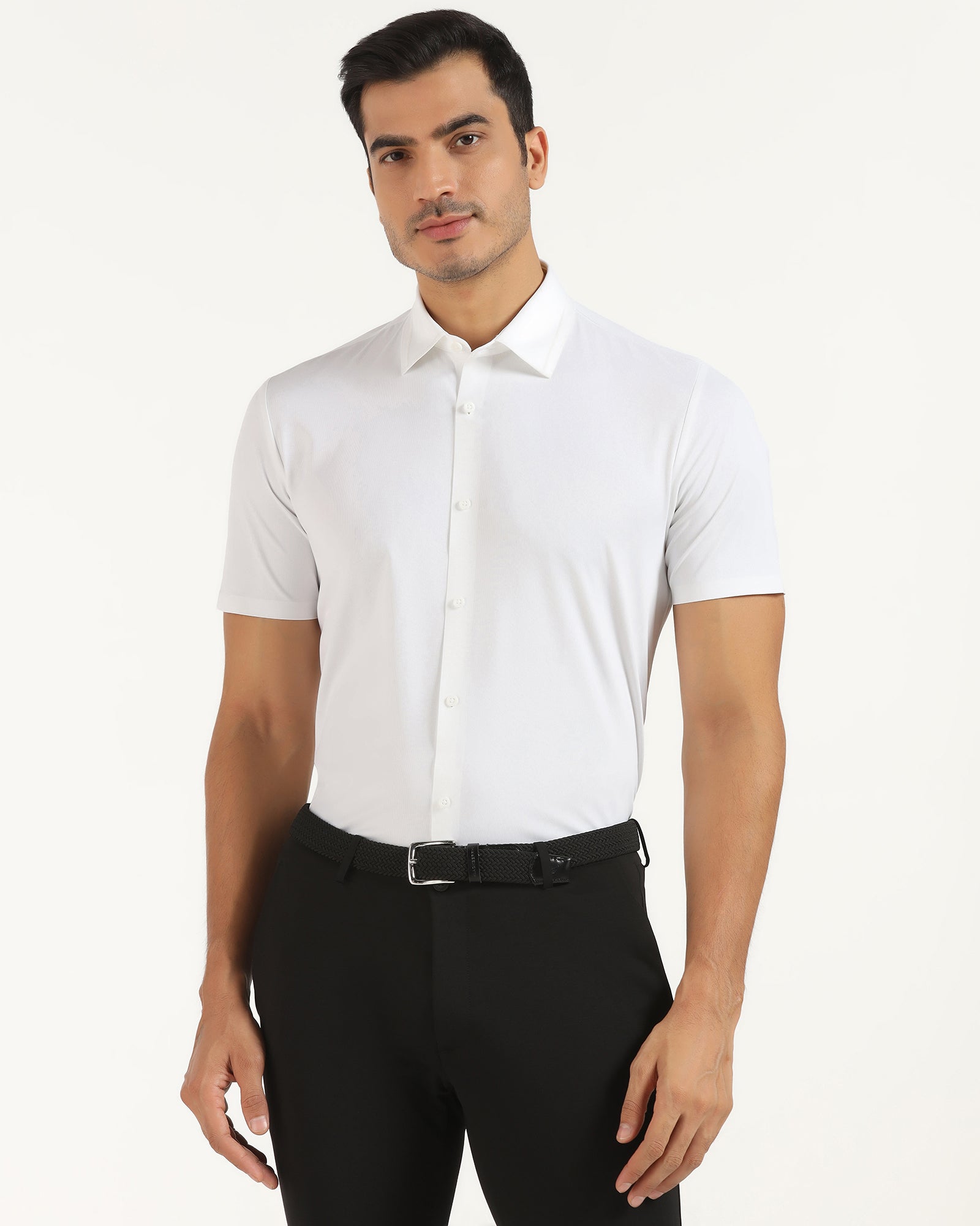TechPro Formal Half Sleeve White Textured Shirt - Karabi