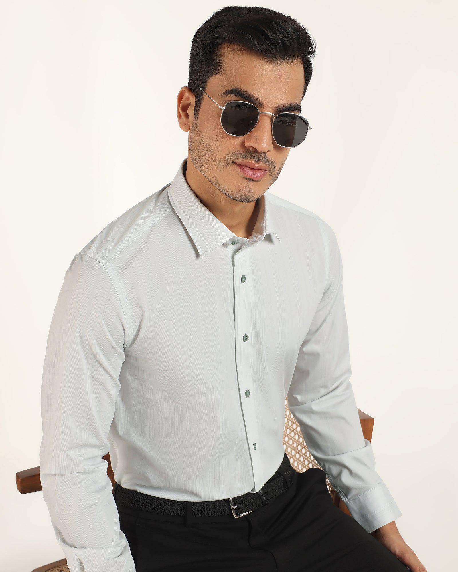 TechPro Formal Mint Stripe Shirt - Retro