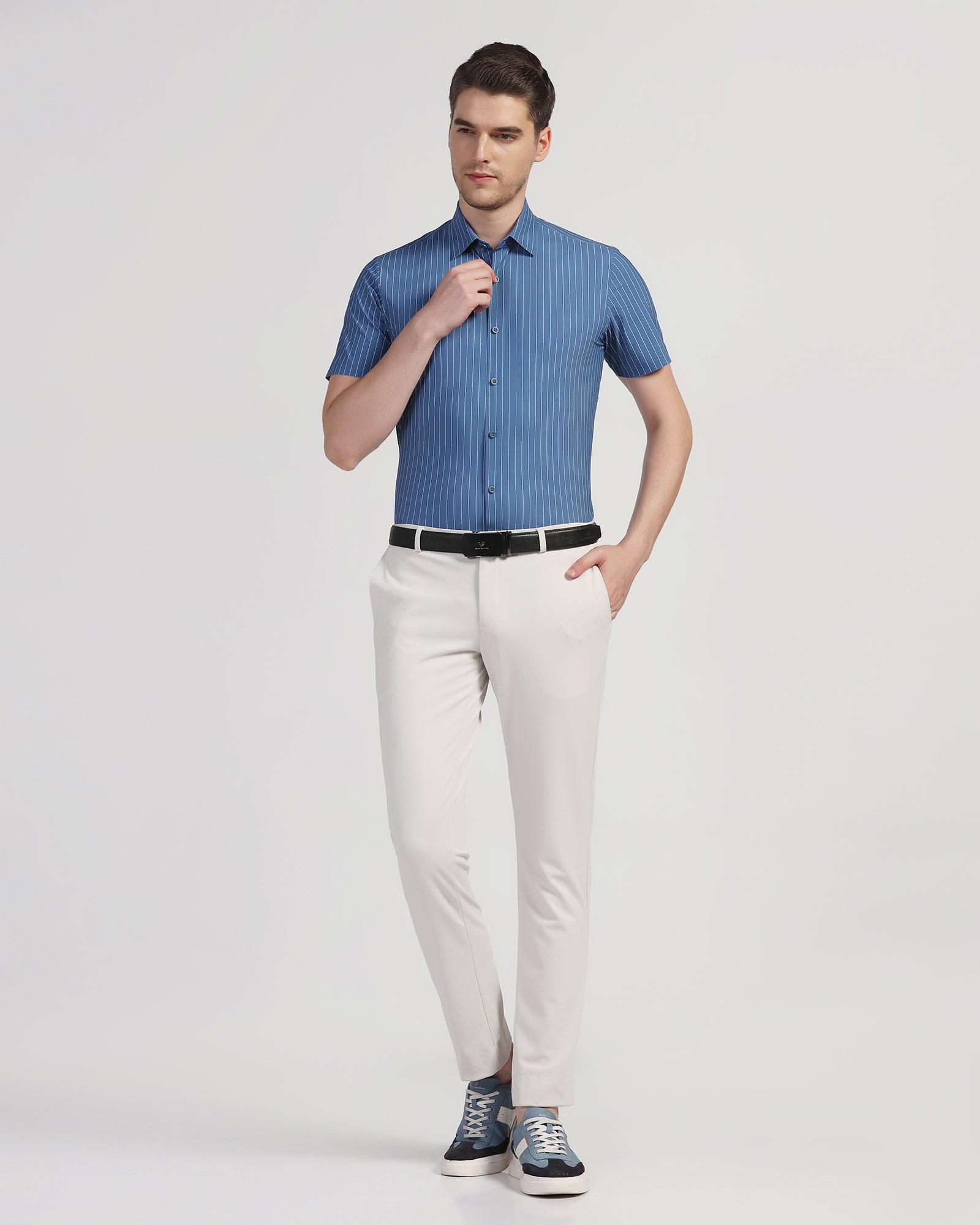 TechPro Formal Half Sleeve Navy Stripe Shirt - Dickins - Blackberrys