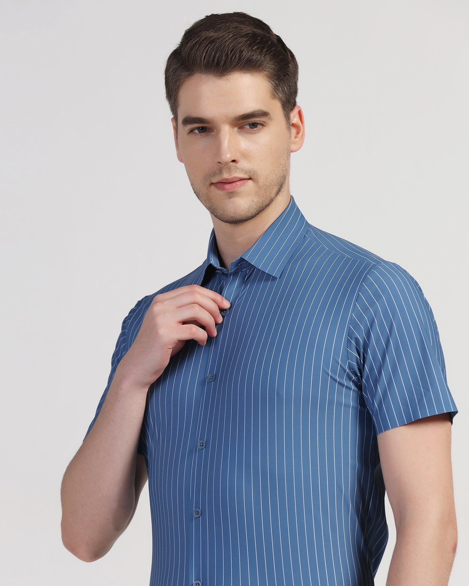 TechPro Formal Half Sleeve Navy Stripe Shirt - Dickins - Blackberrys