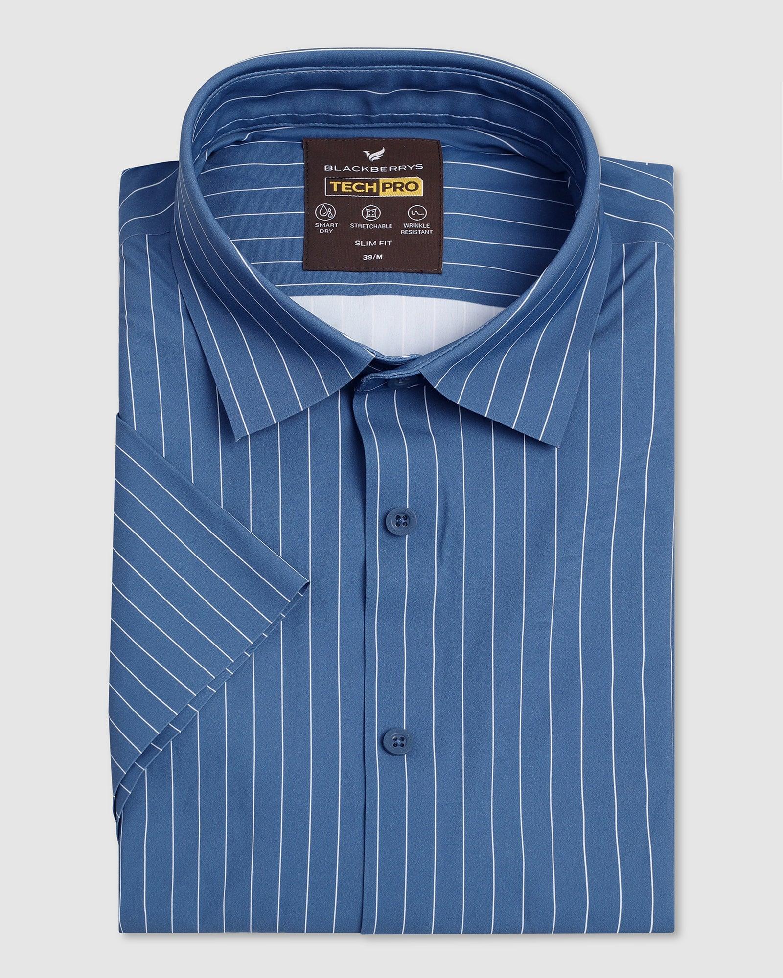 TechPro Formal Half Sleeve Navy Stripe Shirt - Dickins - Blackberrys