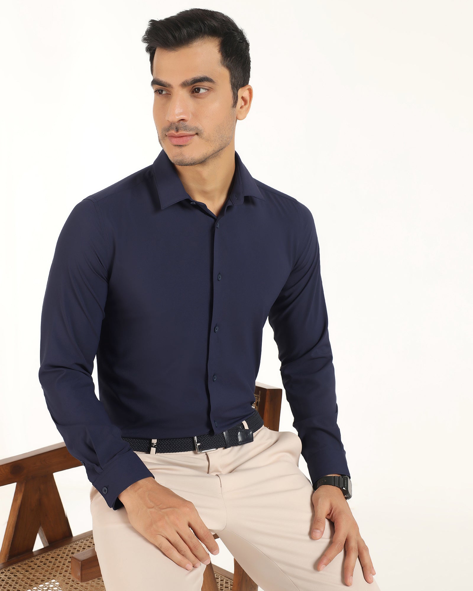 TechPro Formal Navy Solid Shirt - Greece