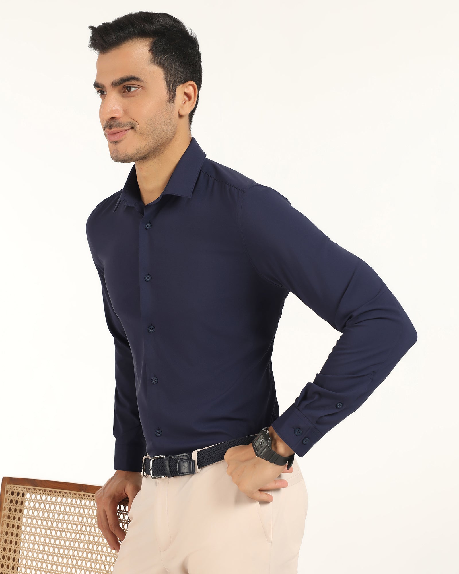 TechPro Formal Navy Solid Shirt - Greece
