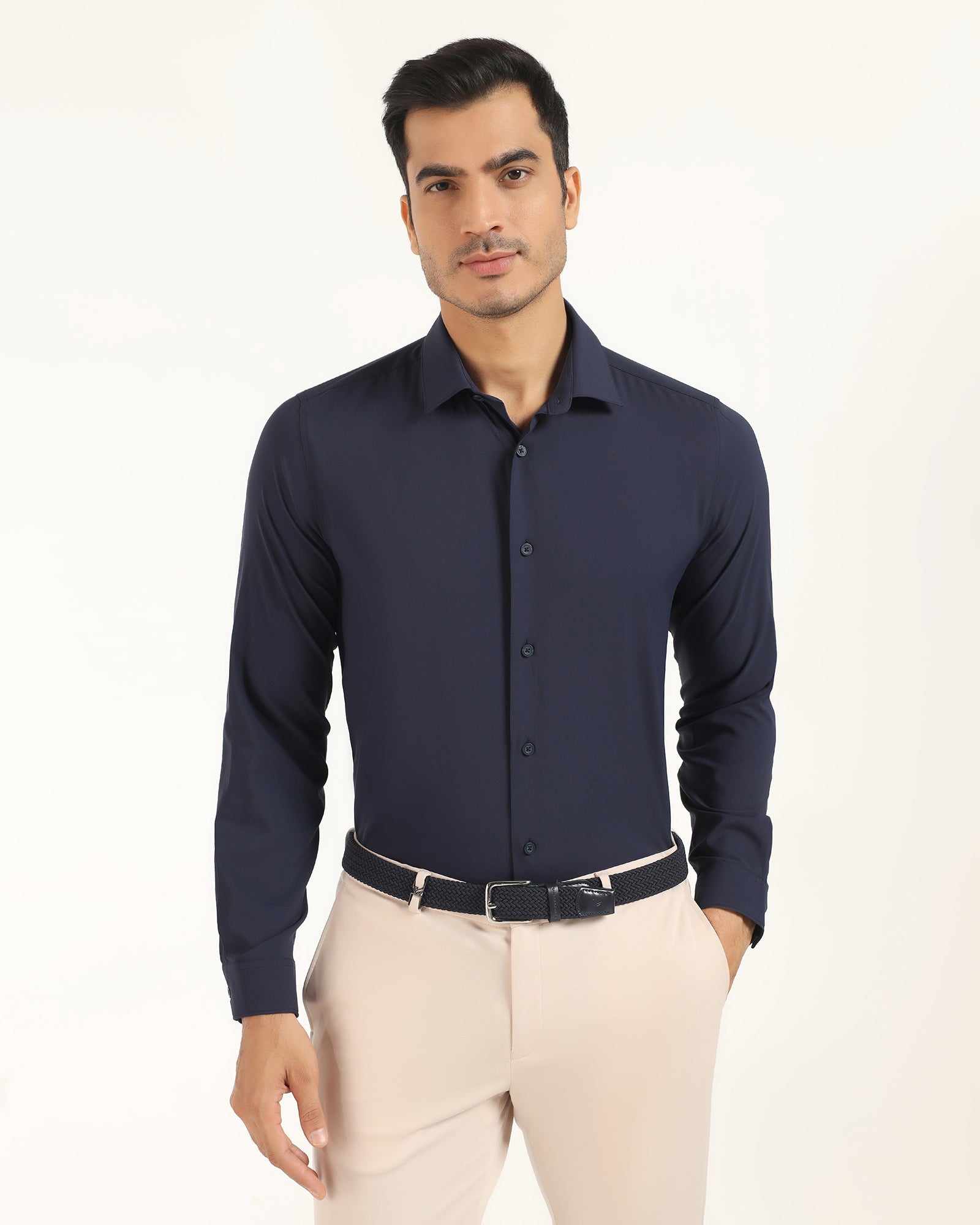 TechPro Formal Navy Solid Shirt - Greece
