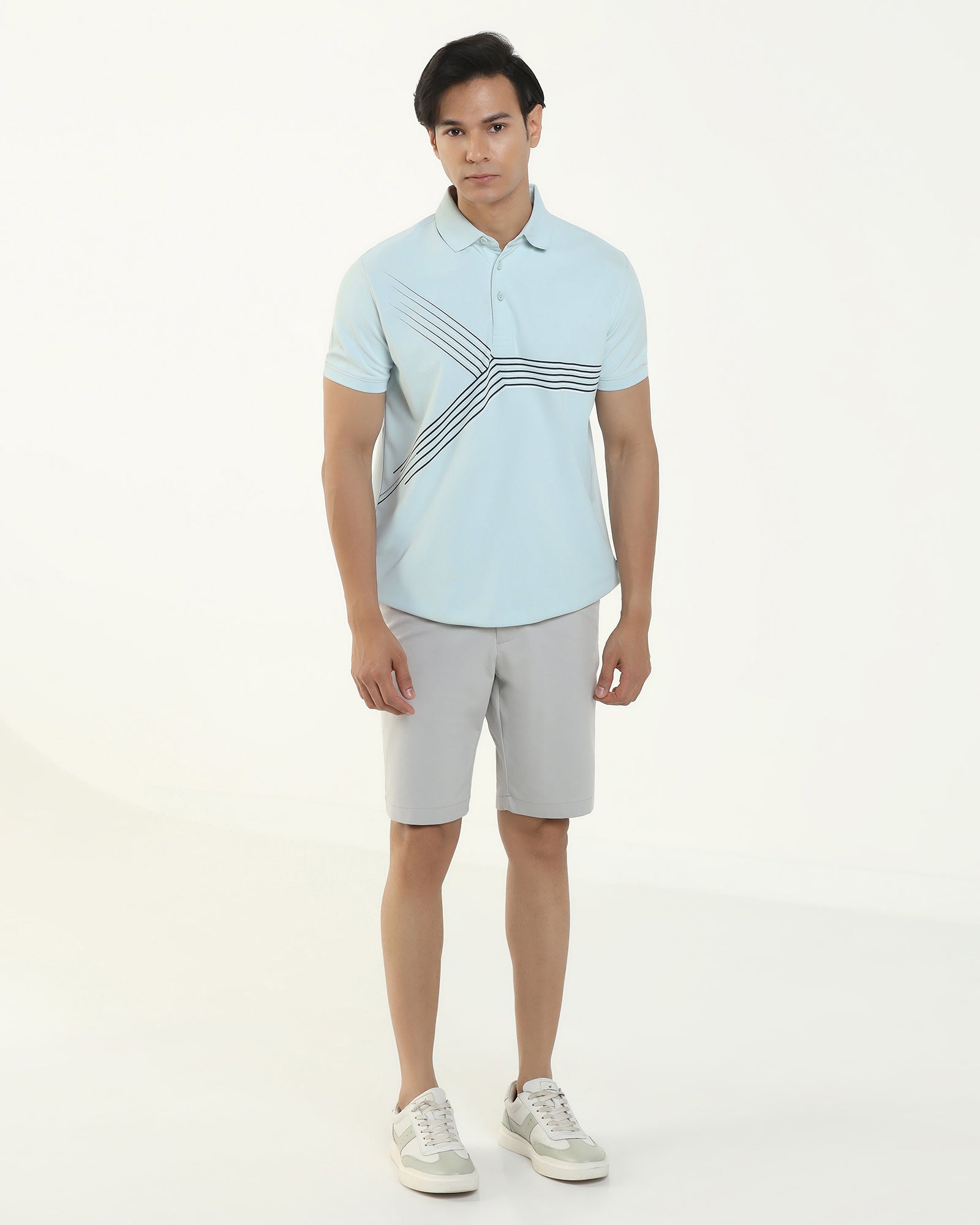 TechPro Polo Aqua Blue Printed T-Shirt - Matrix