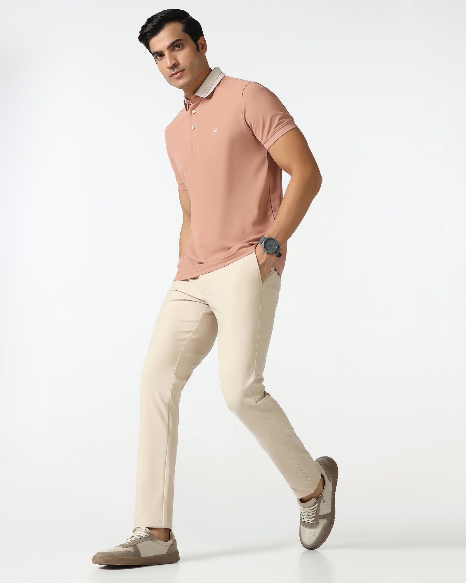 TechPro Polo Beige Solid T-Shirt - Terra