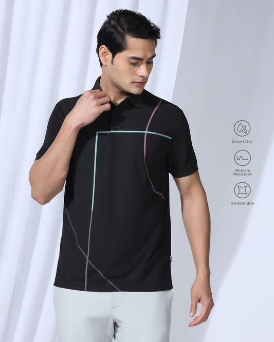 TechPro Polo Black Printed T-Shirt - Techno