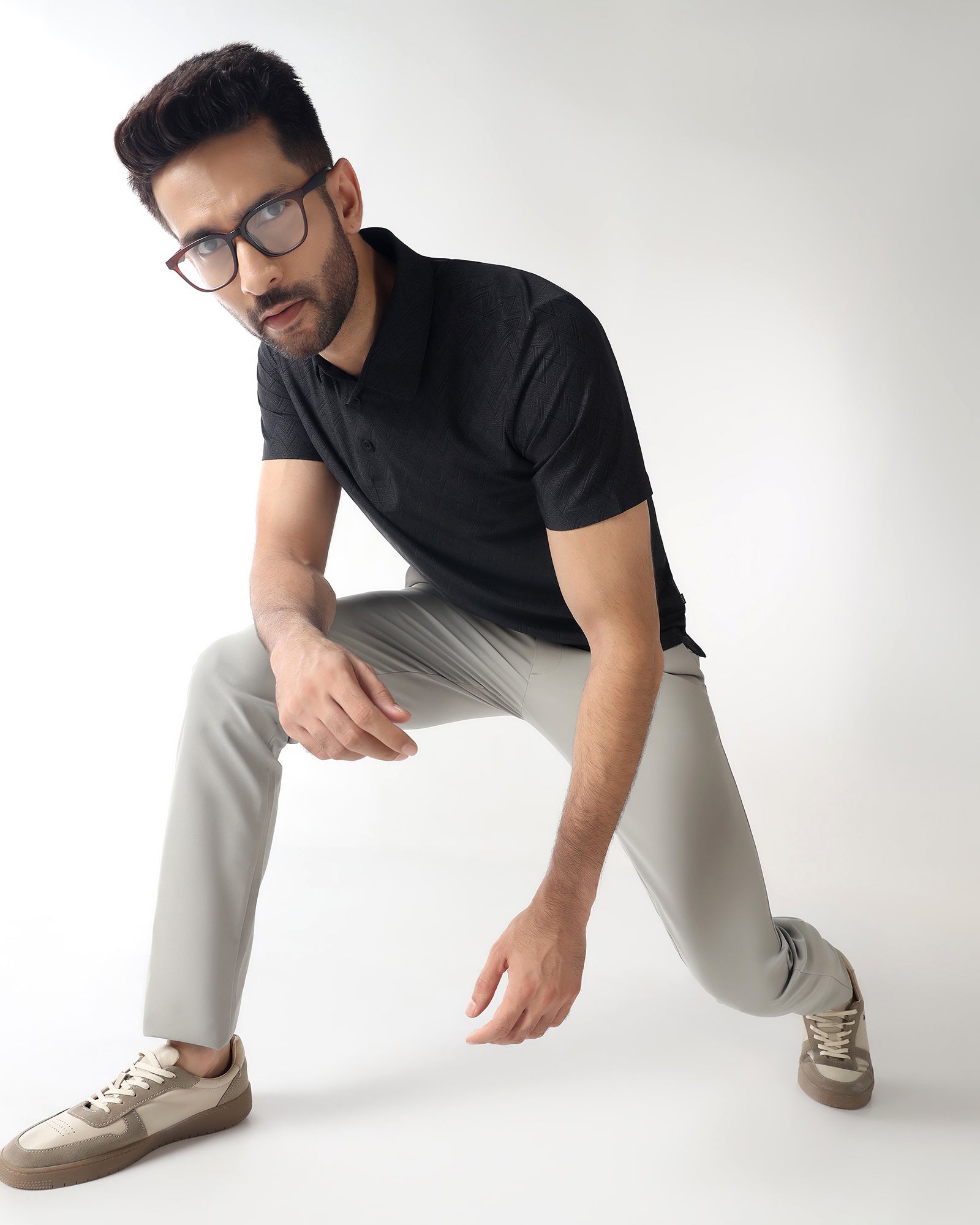 TechPro Polo Black Textured T-Shirt - Molar