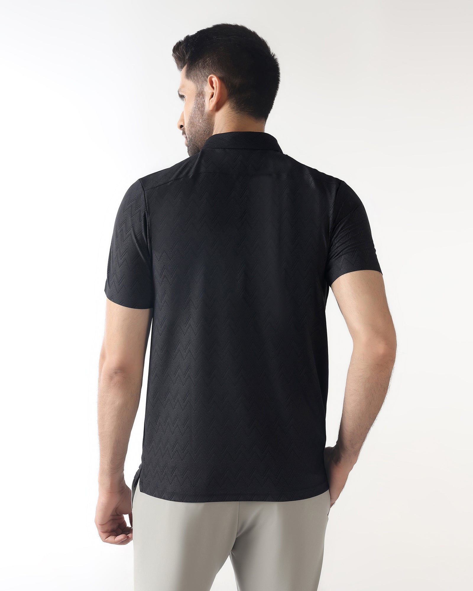 TechPro Polo Black Textured T-Shirt - Molar