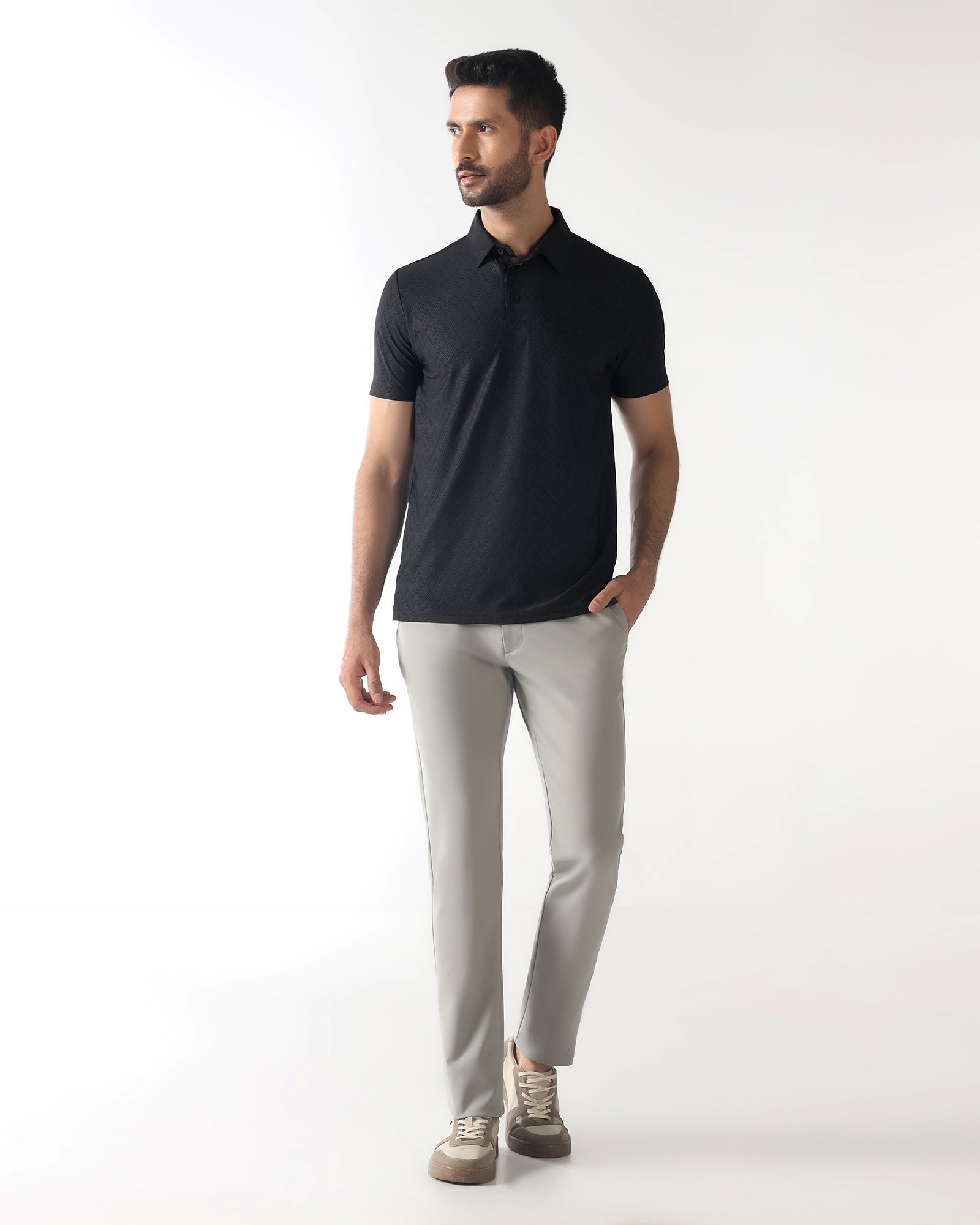 TechPro Polo Black Textured T-Shirt - Molar